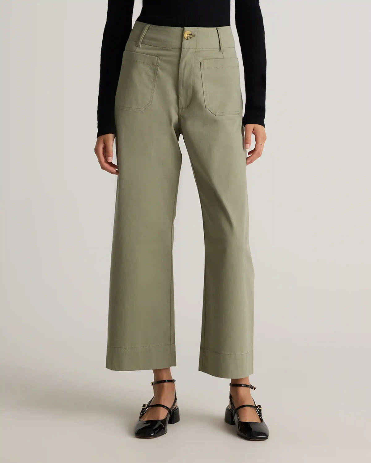 Organic Stretch Cotton Chino Cropped Wide Leg Pants