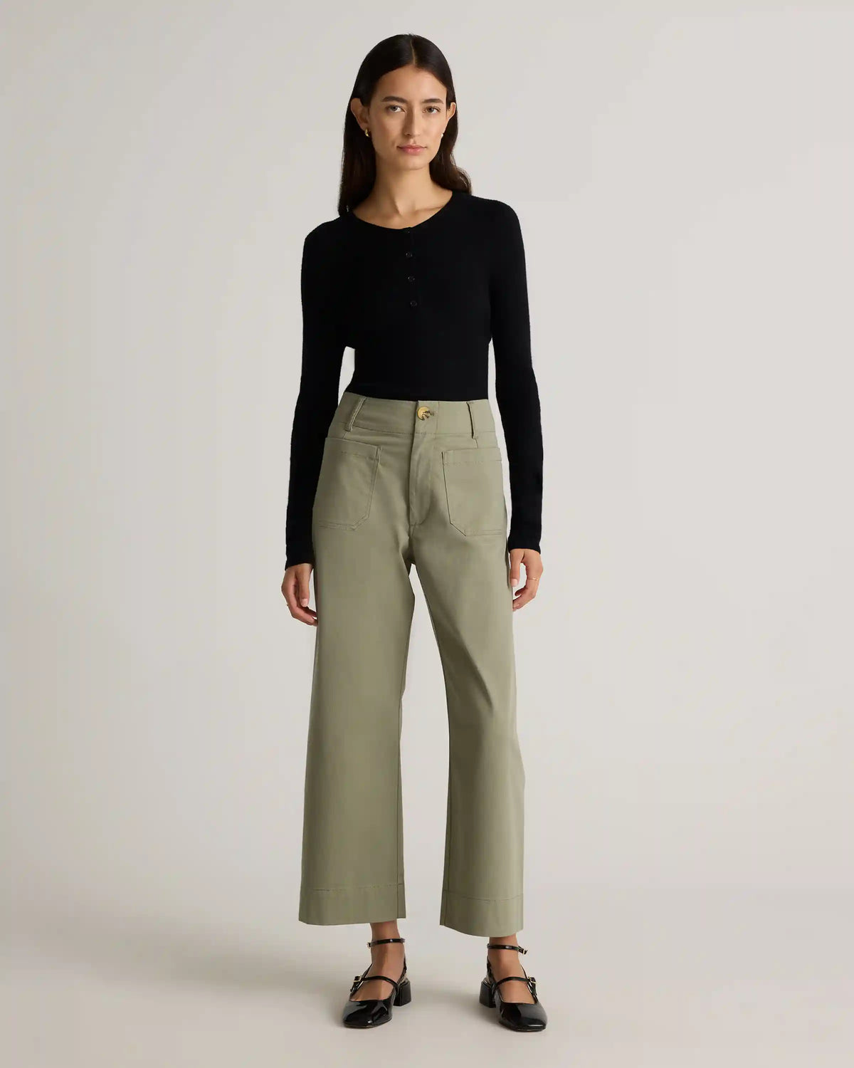Organic Stretch Cotton Chino Cropped Wide Leg Pants