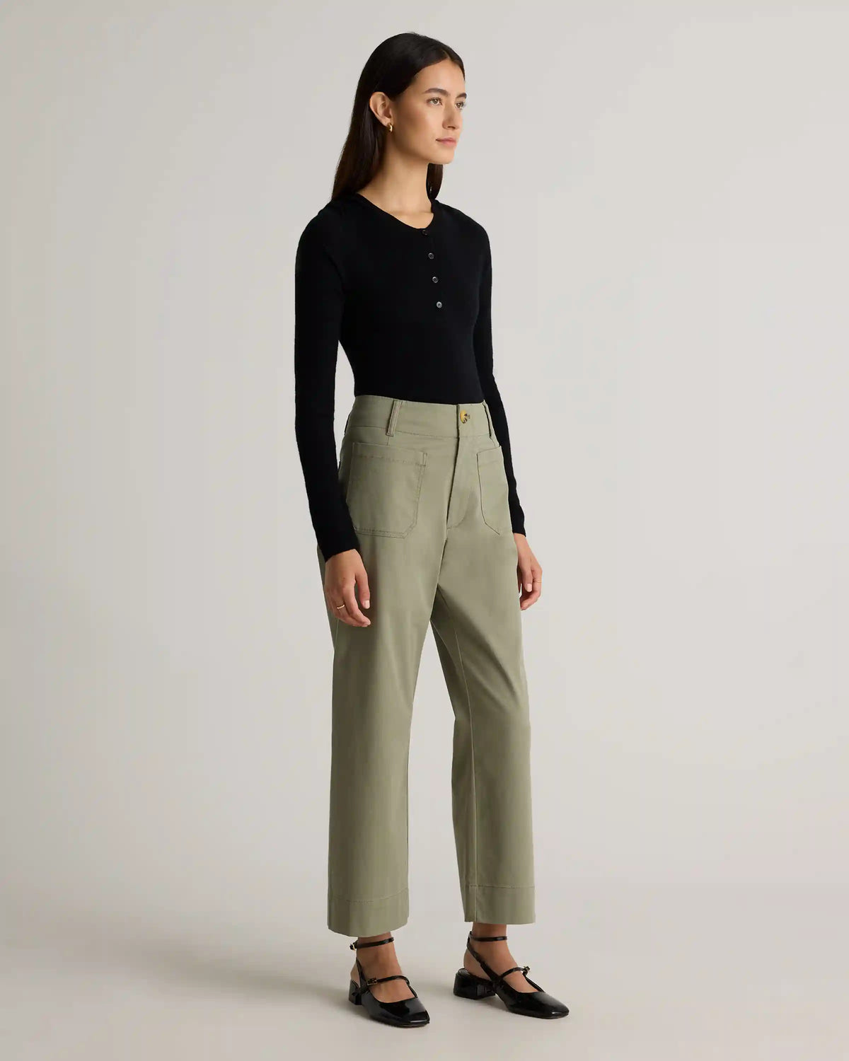Organic Stretch Cotton Chino Cropped Wide Leg Pants