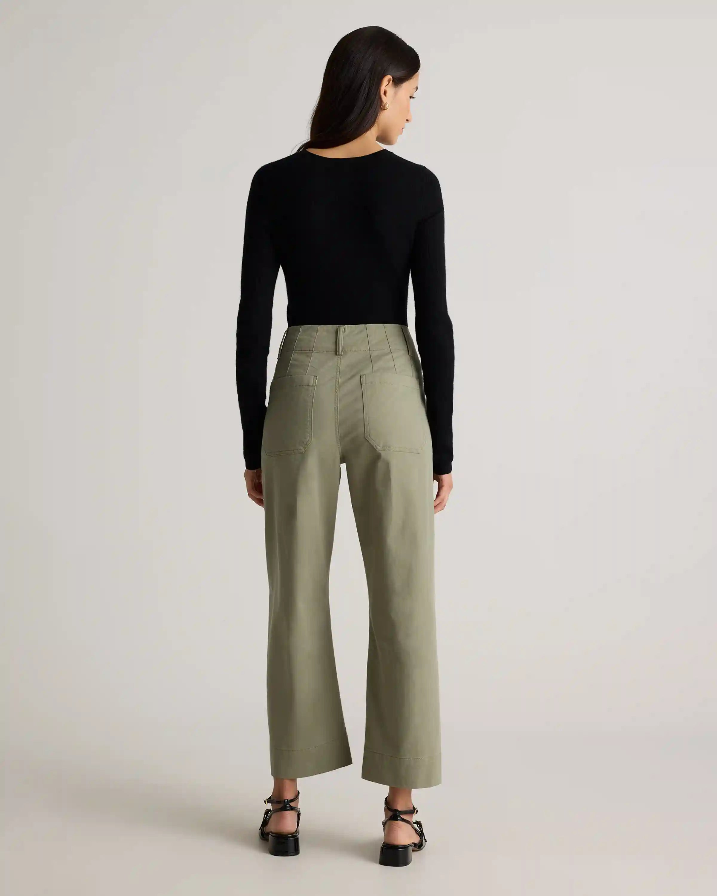 Organic Stretch Cotton Chino Cropped Wide Leg Pants