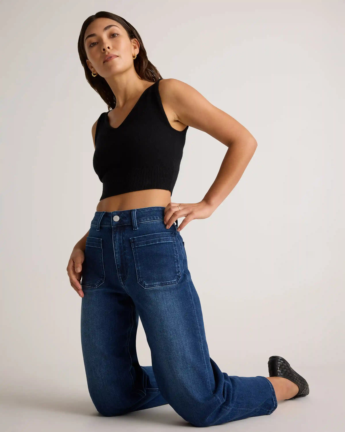 Bella Stretch Patch Pocket Wide Leg Jeans