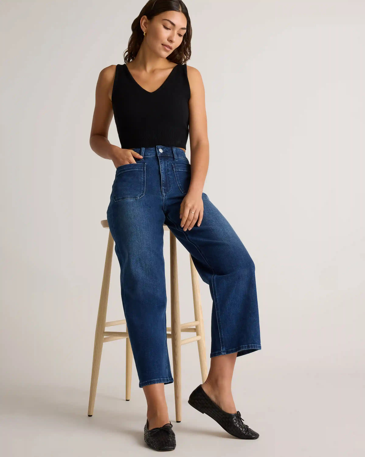 Bella Stretch Patch Pocket Wide Leg Jeans