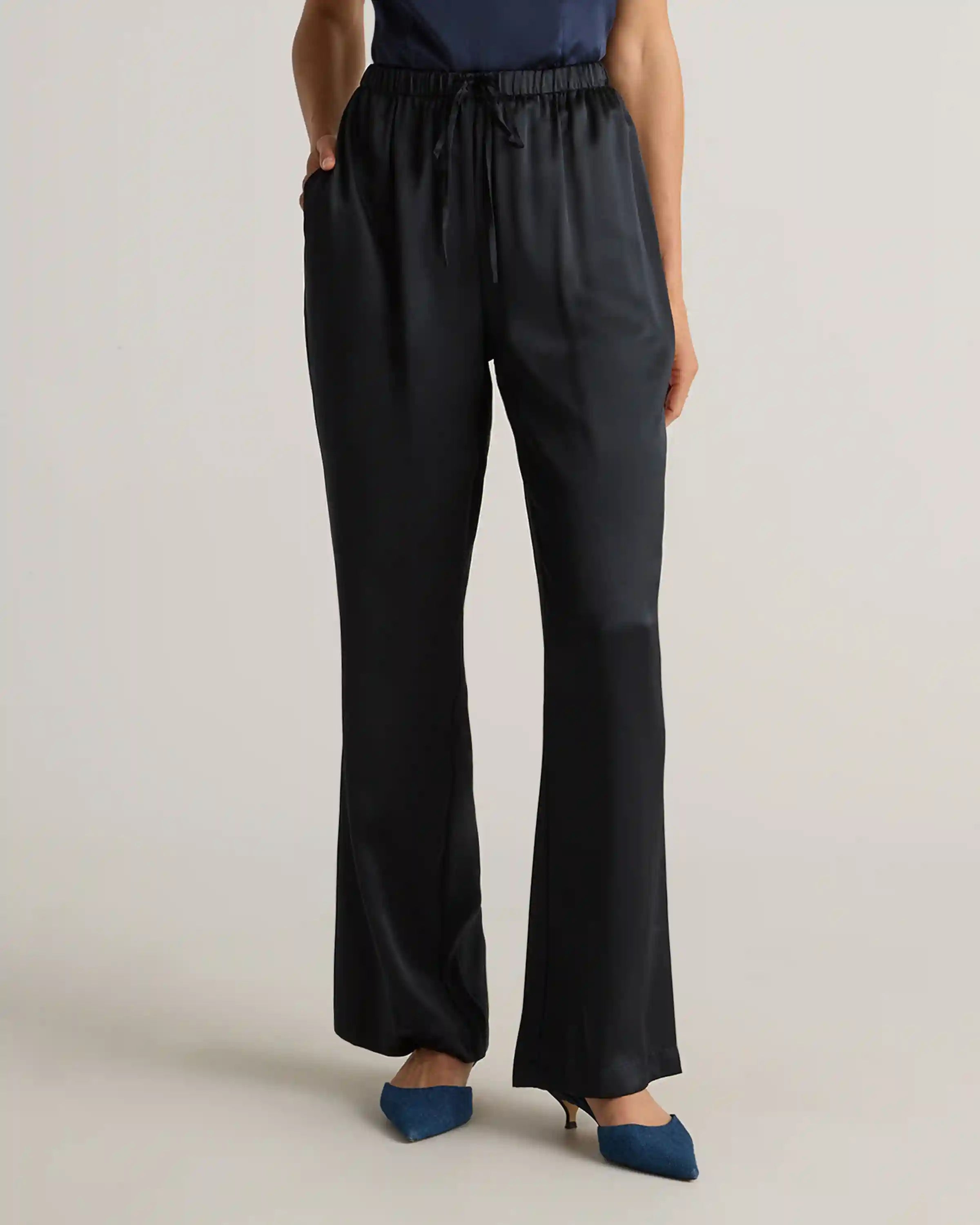 100% Washable Silk Drawstring Wide Leg Pants