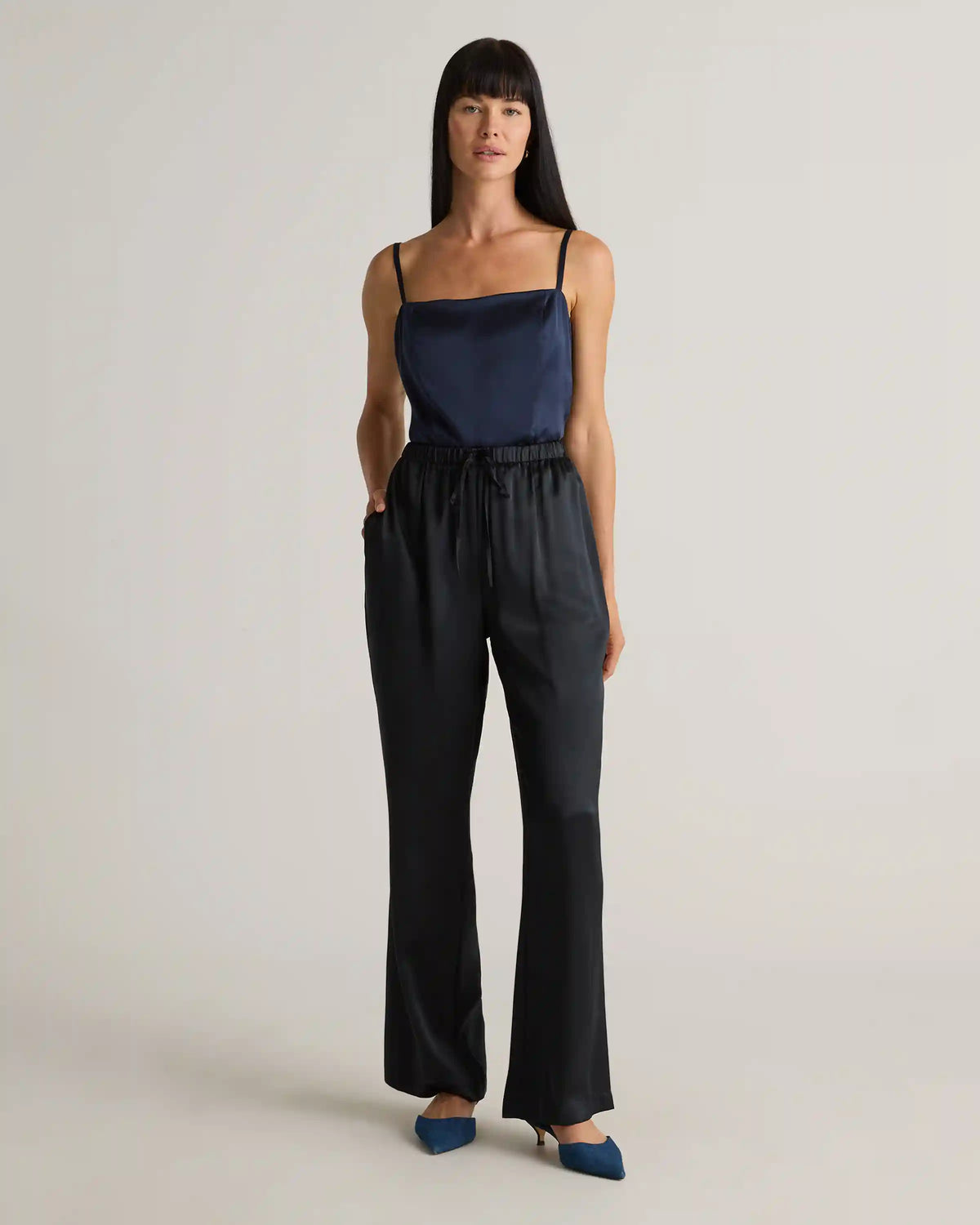 100% Washable Silk Drawstring Wide Leg Pants