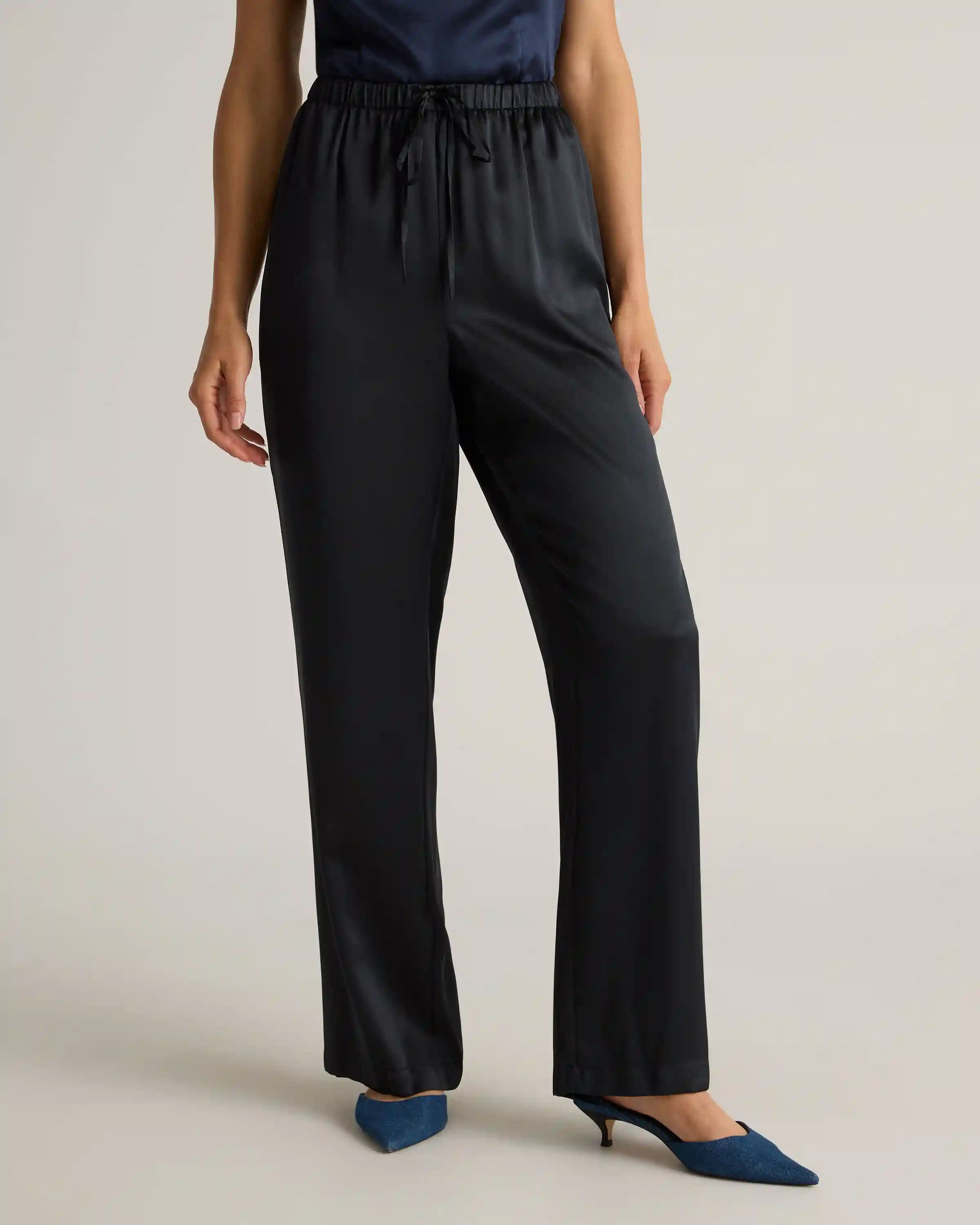 100% Washable Silk Drawstring Wide Leg Pants
