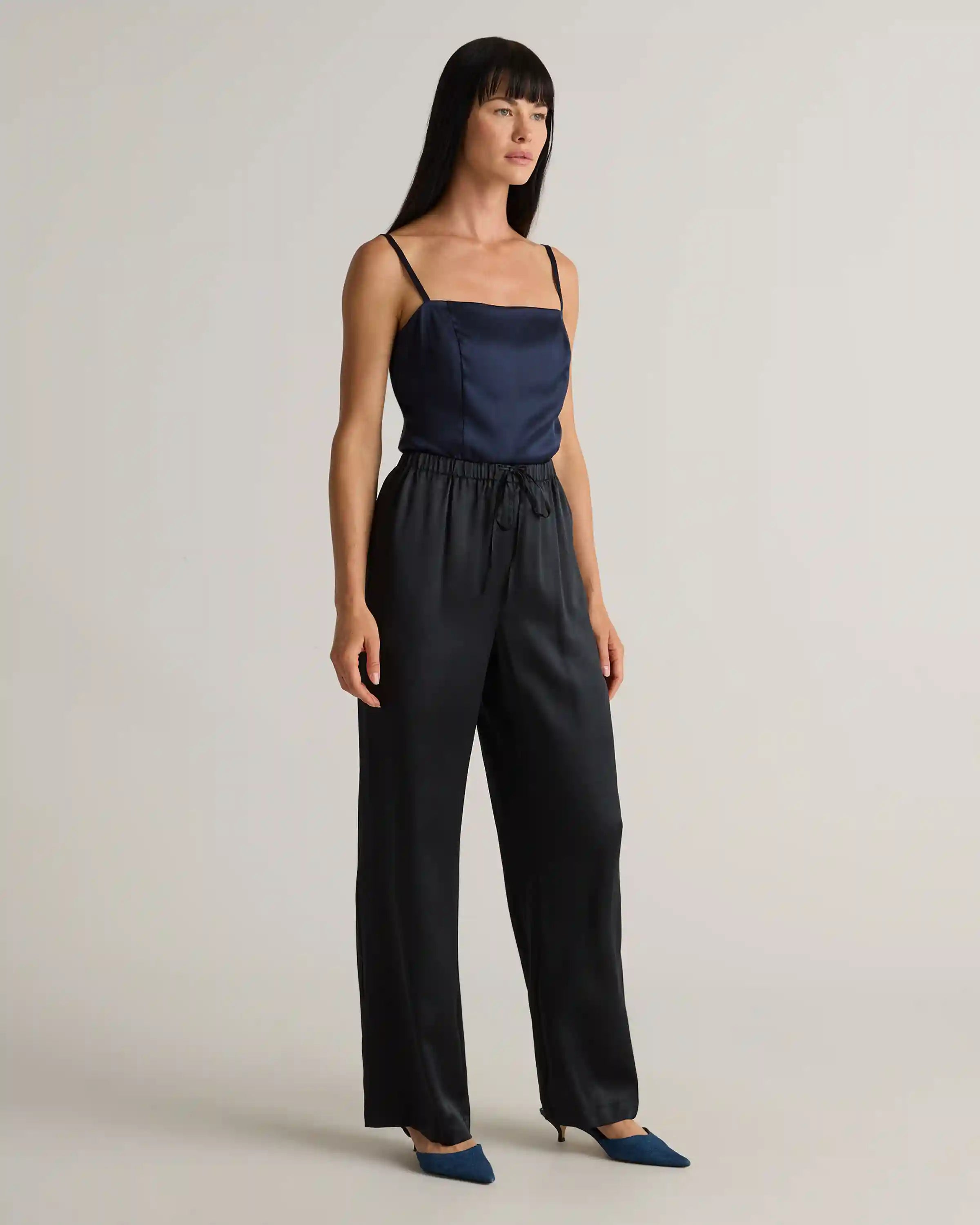 100% Washable Silk Drawstring Wide Leg Pants