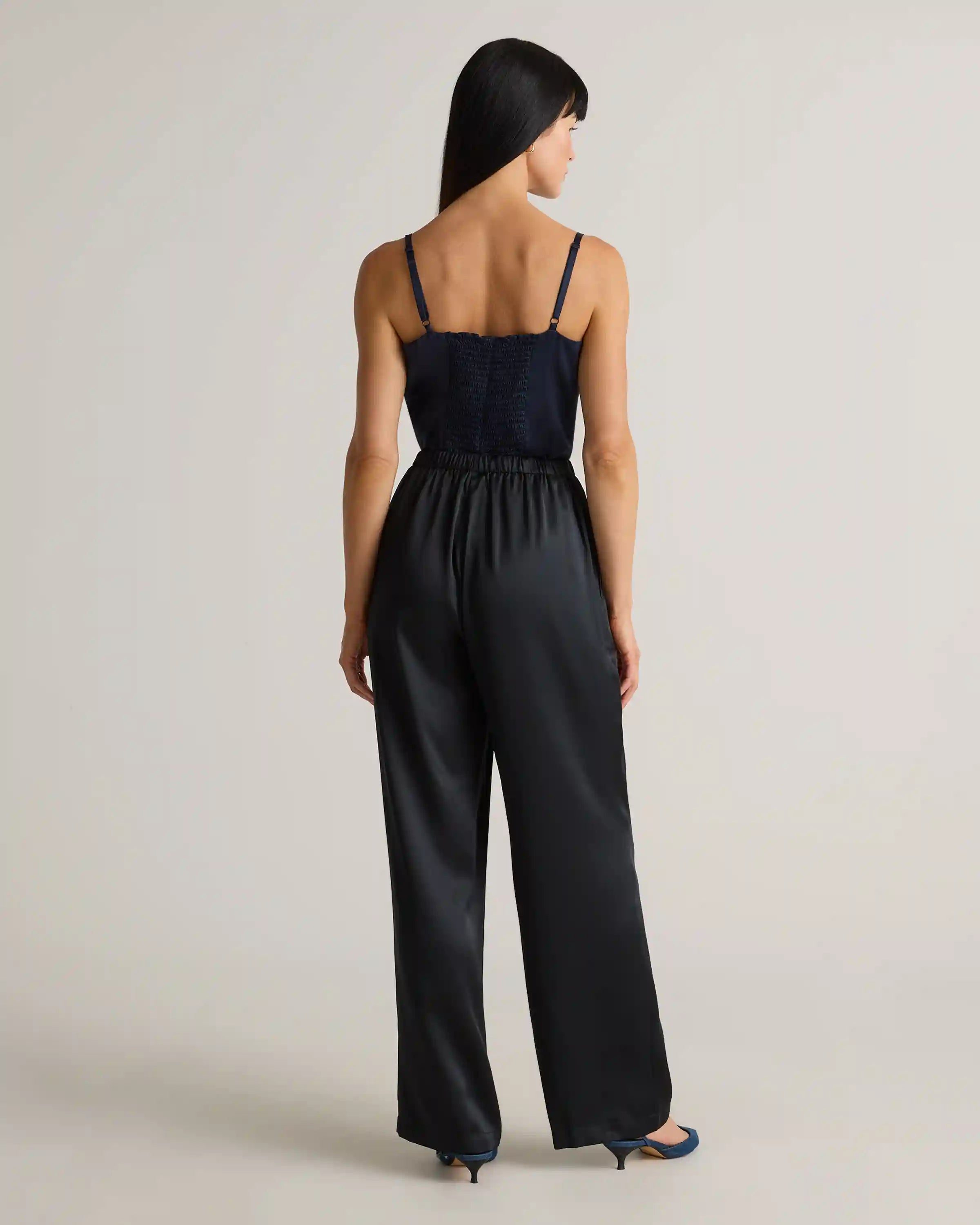 100% Washable Silk Drawstring Wide Leg Pants