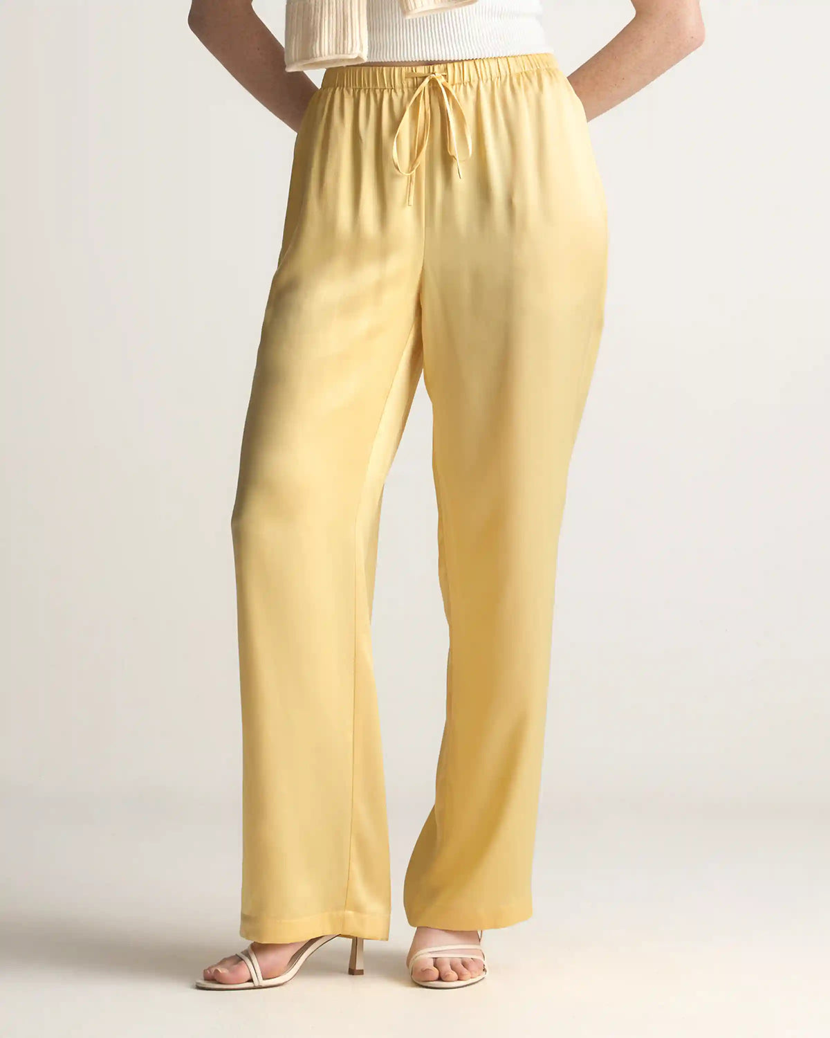 100% Washable Silk Drawstring Wide Leg Pants
