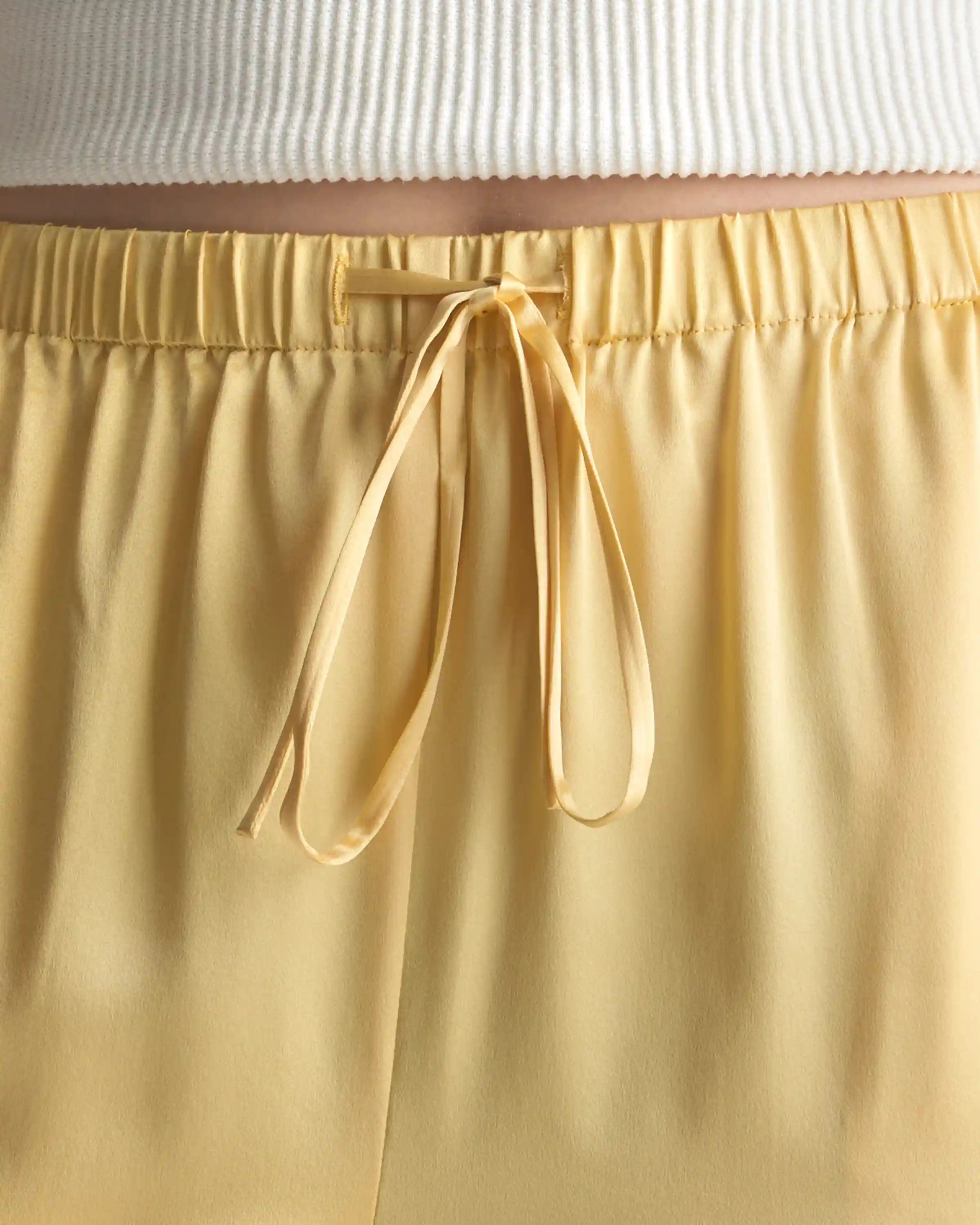 100% Washable Silk Drawstring Wide Leg Pants