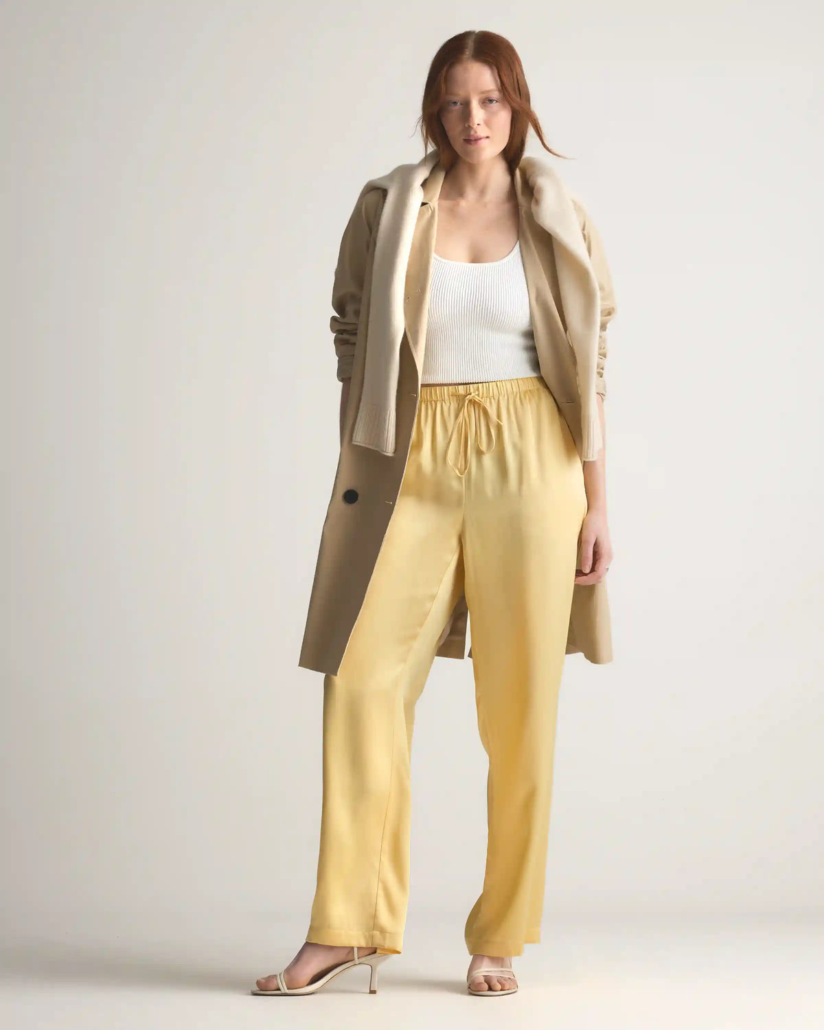 100% Washable Silk Drawstring Wide Leg Pants
