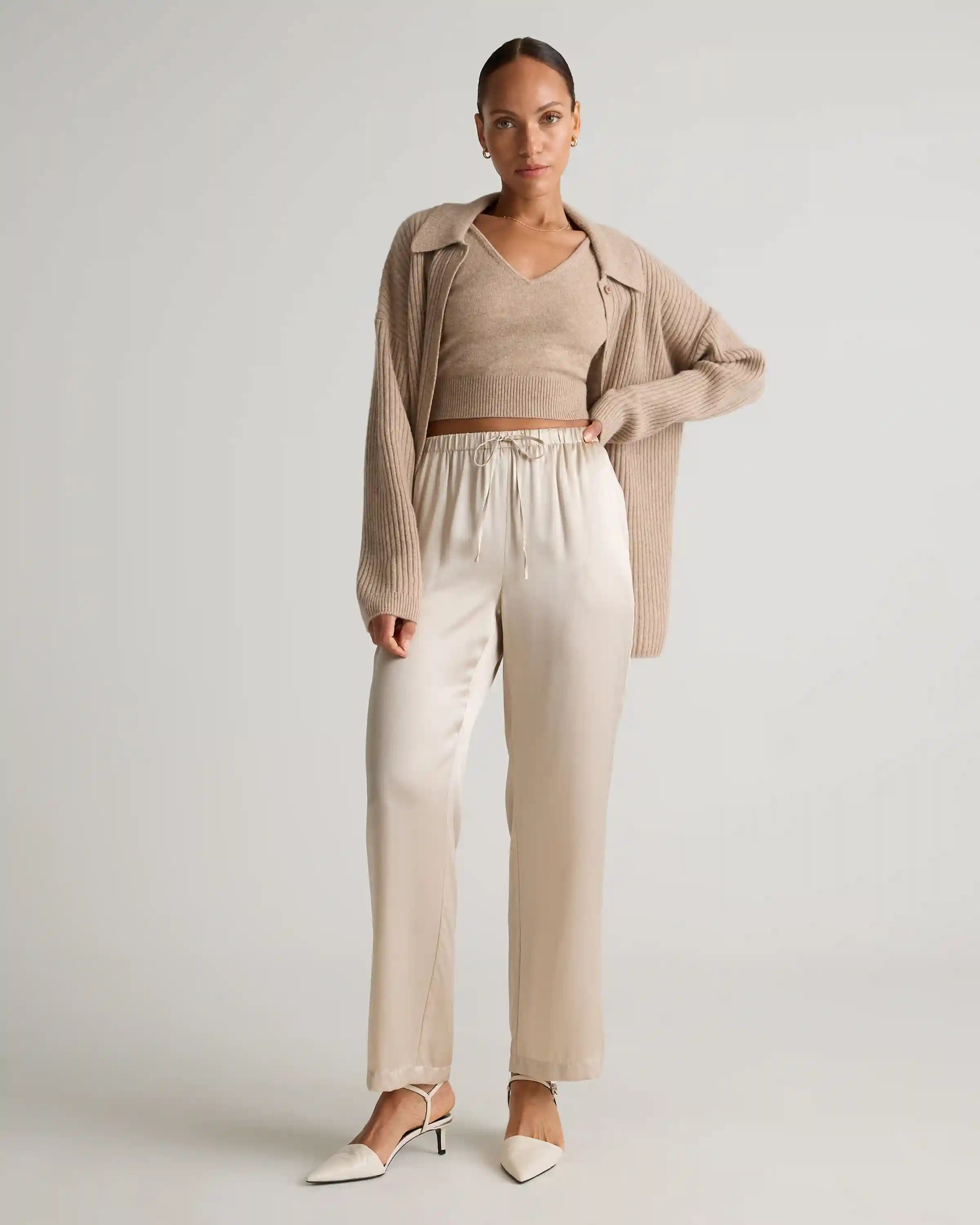 100% Washable Silk Drawstring Wide Leg Pants