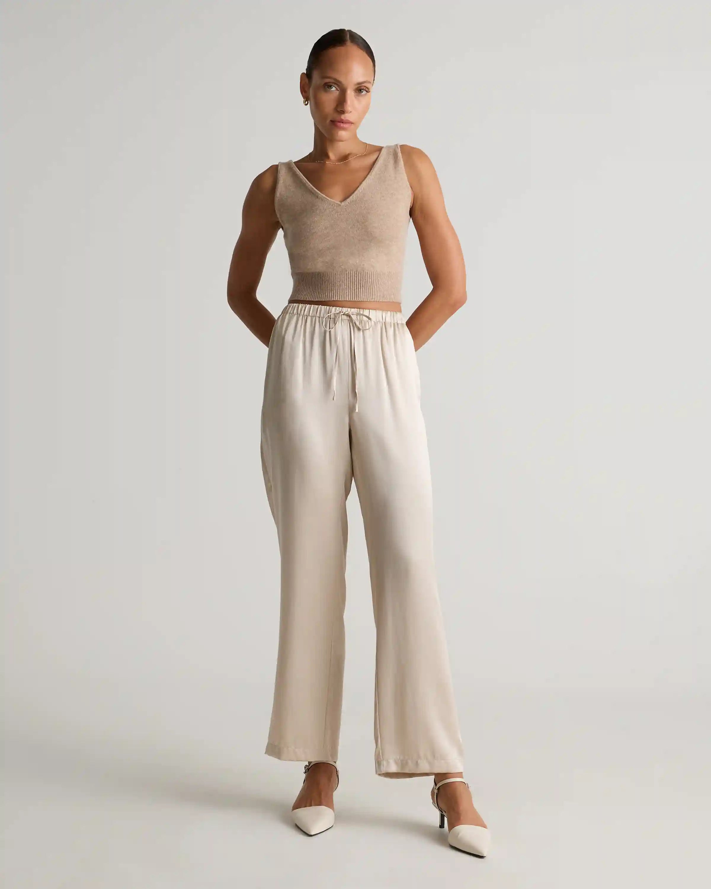 100% Washable Silk Drawstring Wide Leg Pants