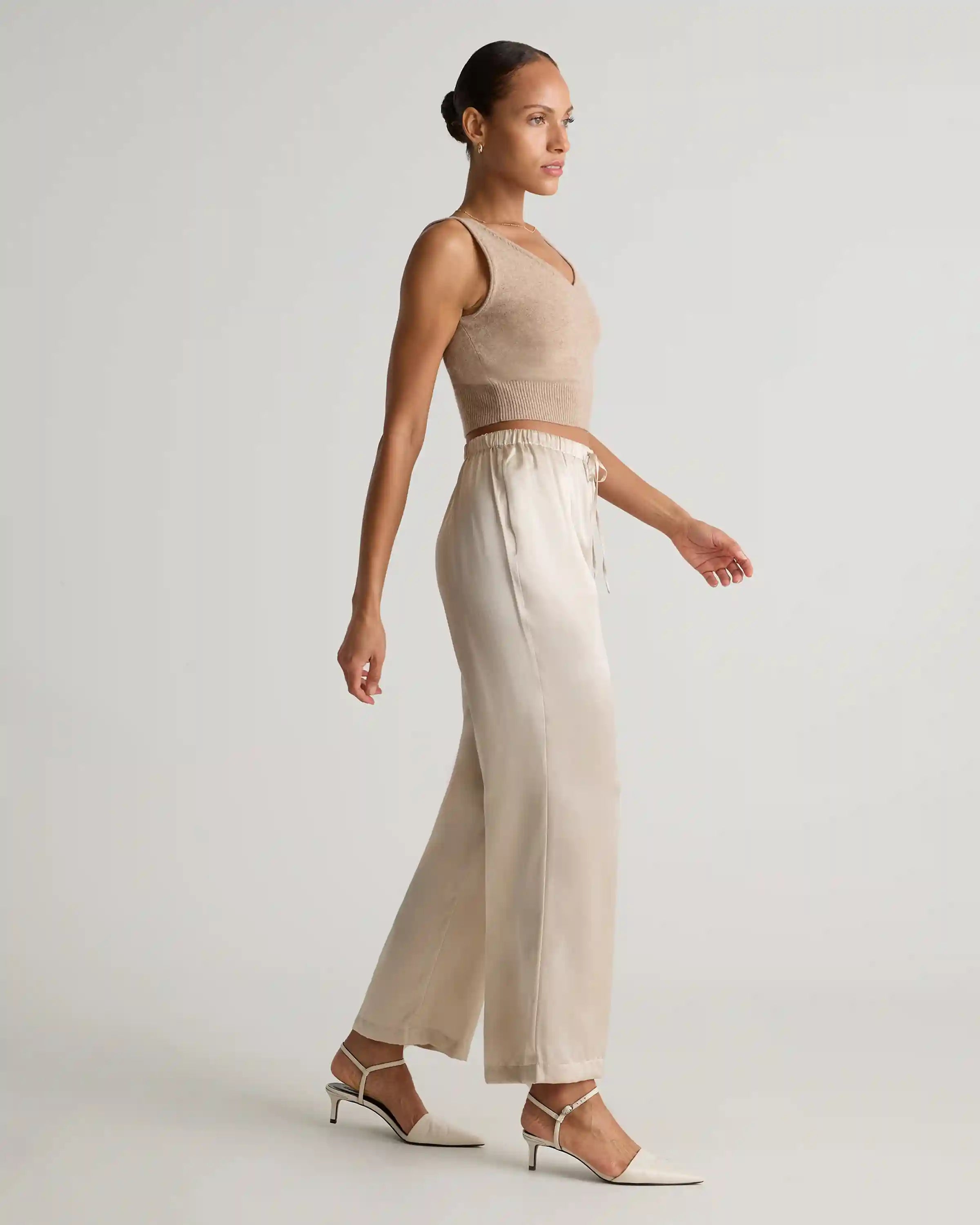 100% Washable Silk Drawstring Wide Leg Pants