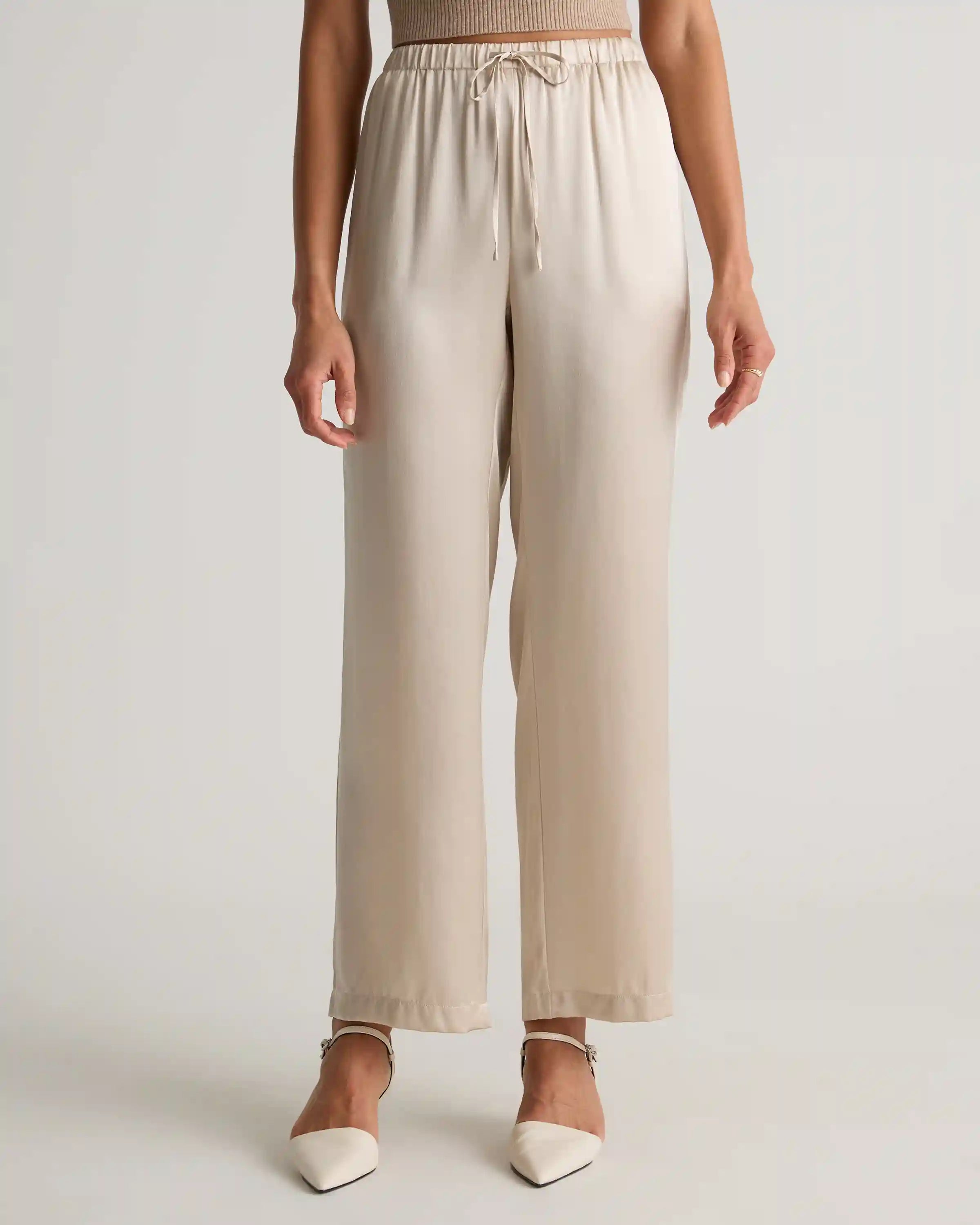 100% Washable Silk Drawstring Wide Leg Pants