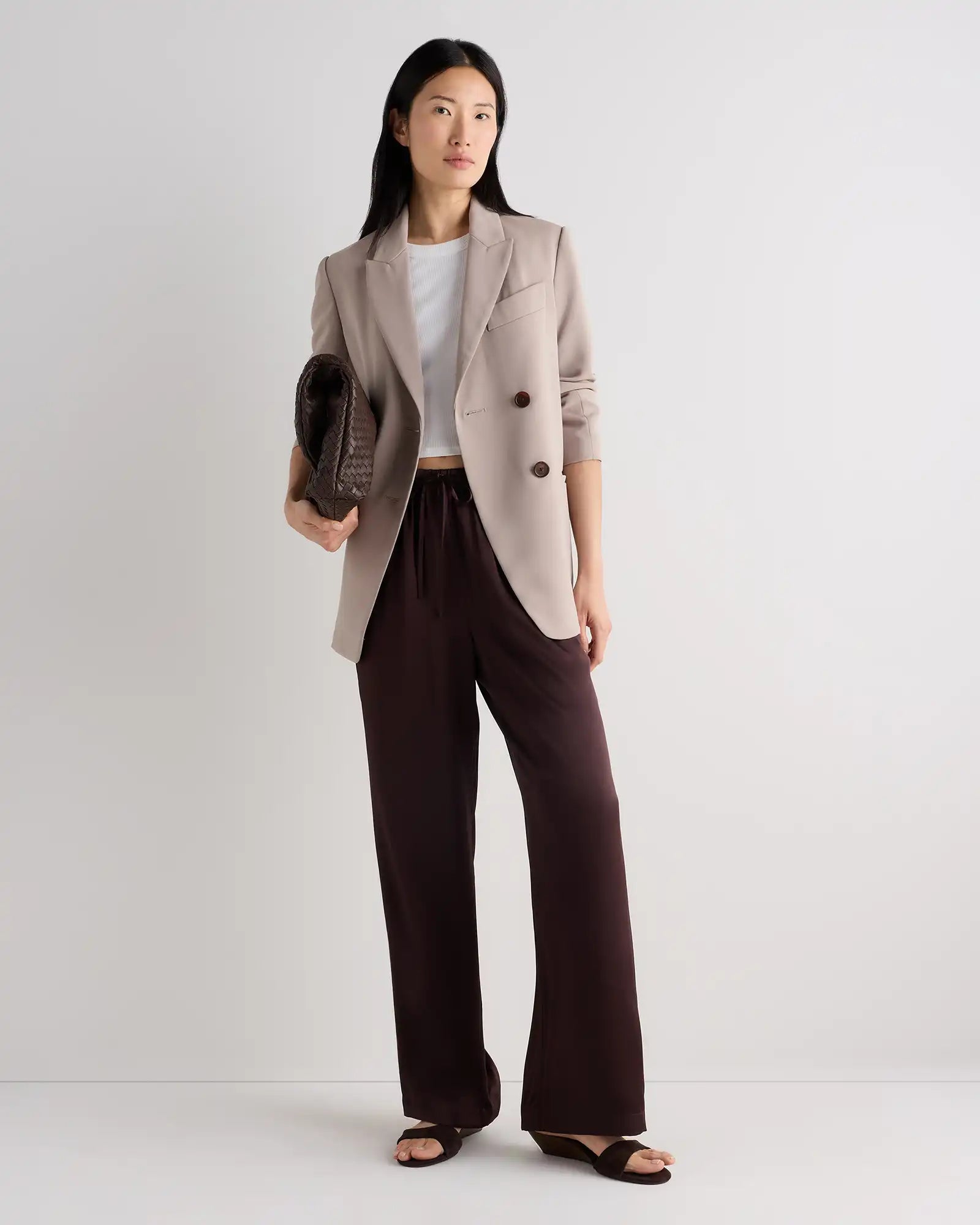 100% Washable Silk Drawstring Wide Leg Pants