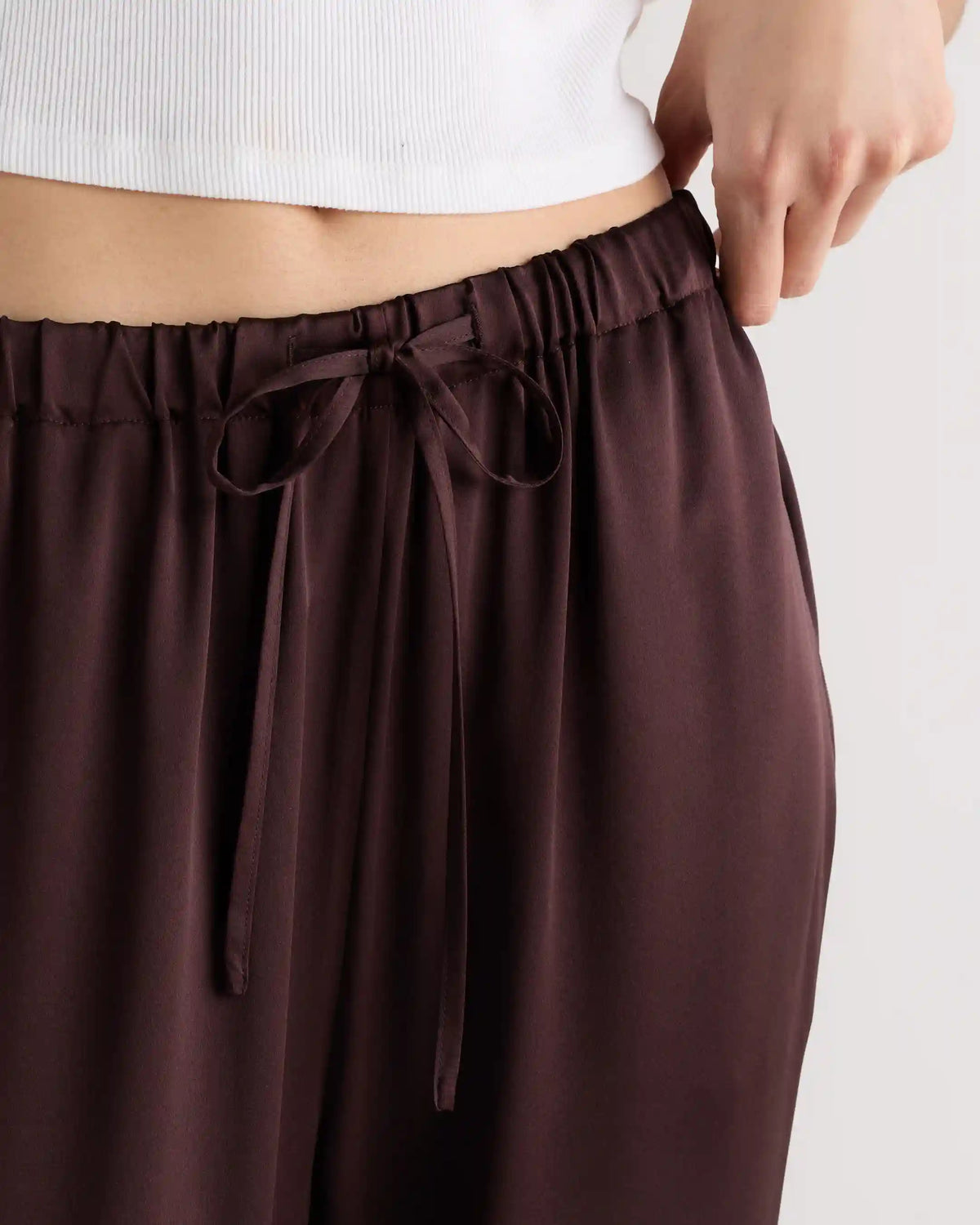 100% Washable Silk Drawstring Wide Leg Pants