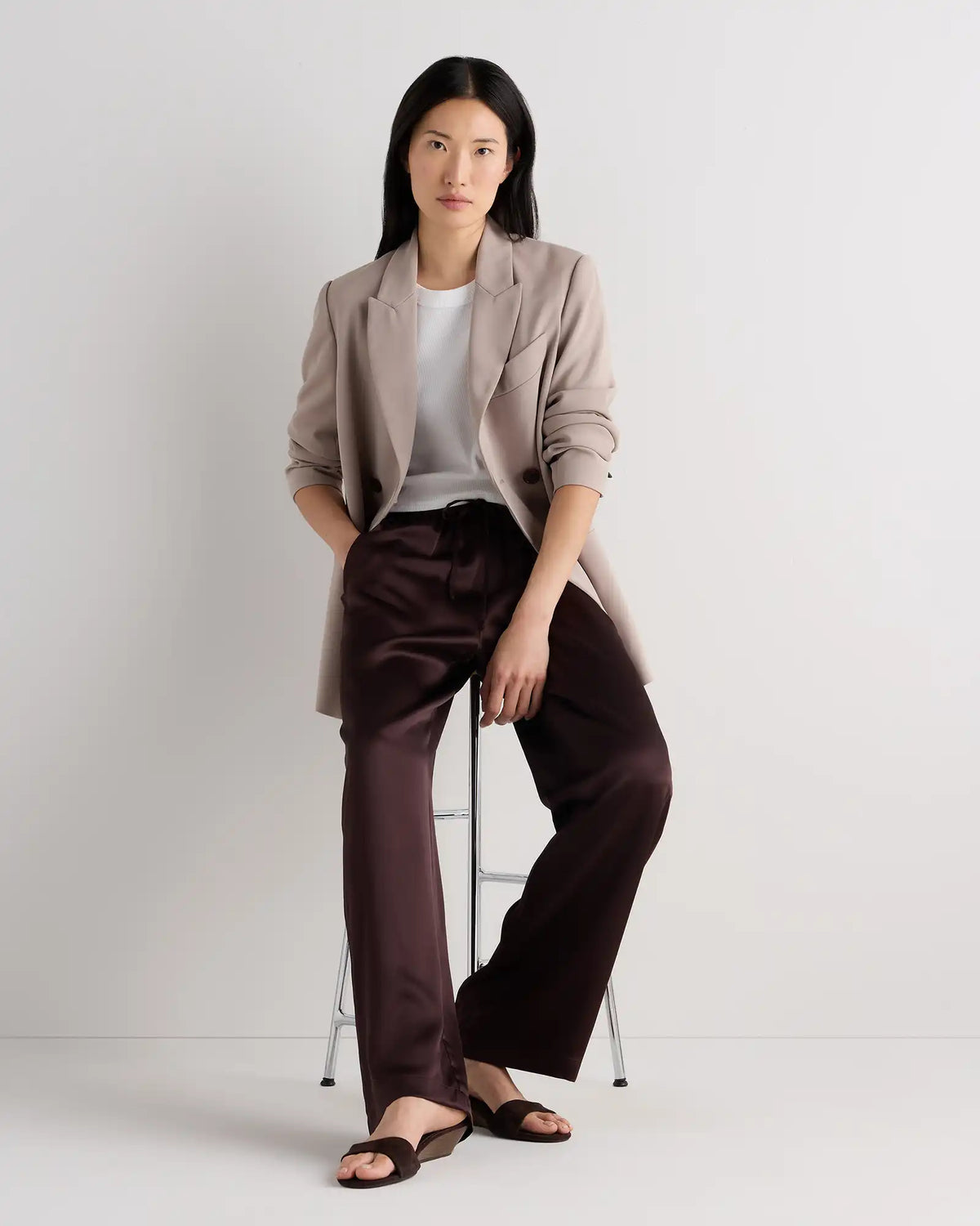 100% Washable Silk Drawstring Wide Leg Pants