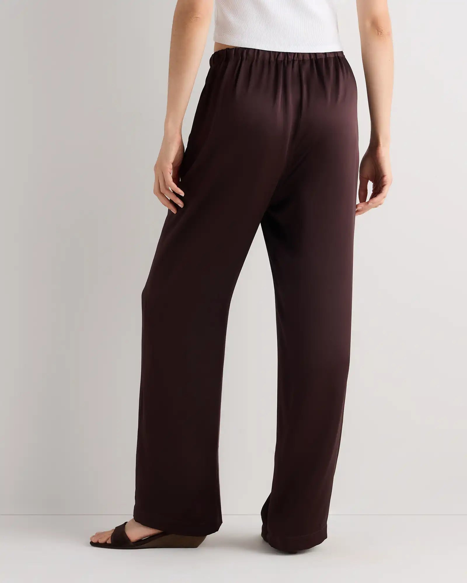 100% Washable Silk Drawstring Wide Leg Pants