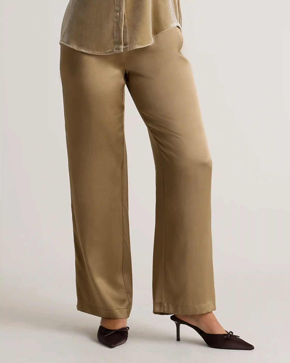 100% Washable Silk Drawstring Wide Leg Pants