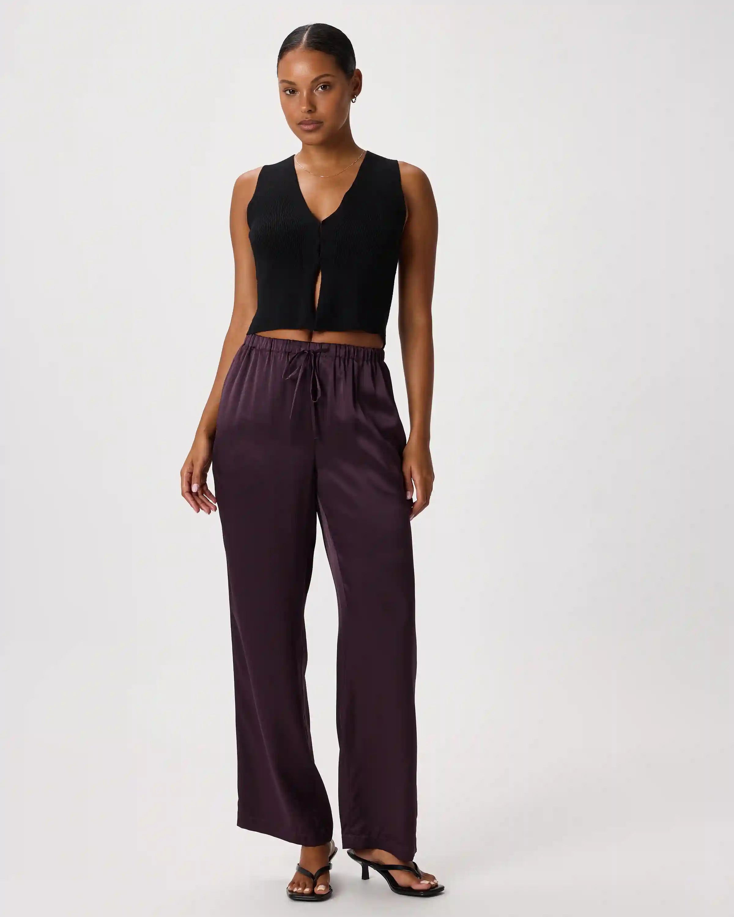 100% Washable Silk Drawstring Wide Leg Pants