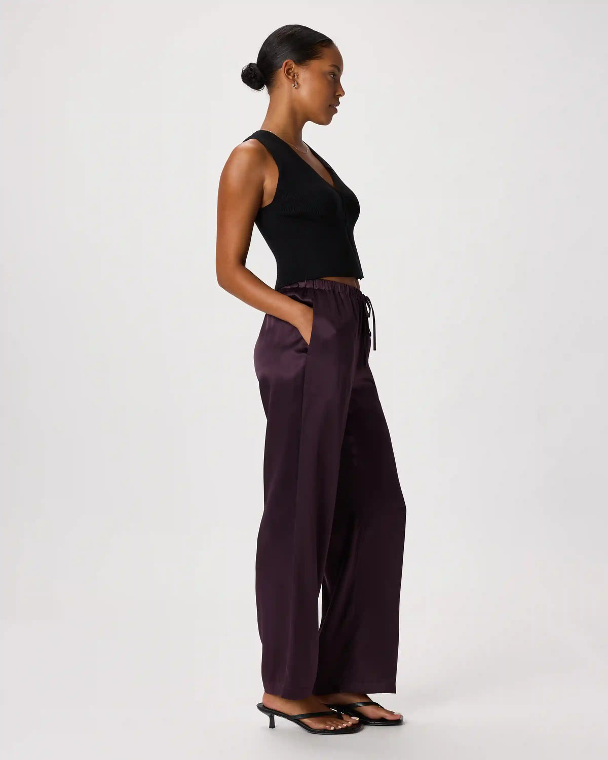 100% Washable Silk Drawstring Wide Leg Pants