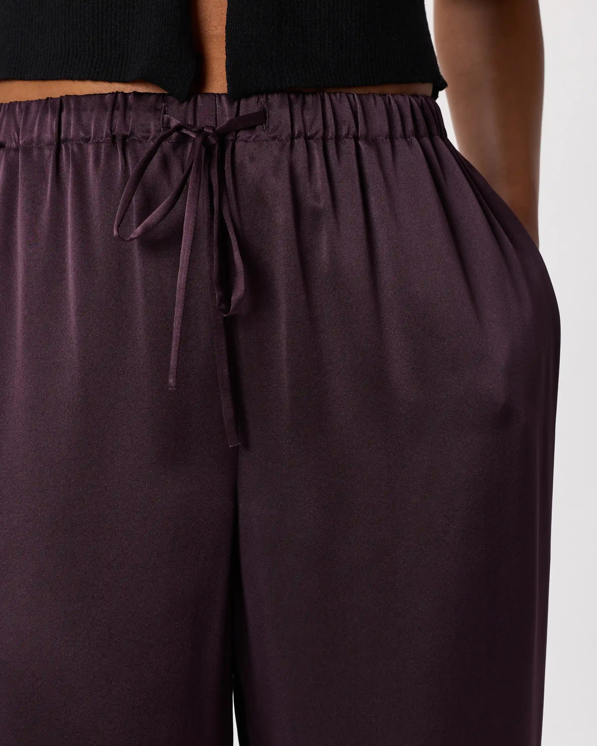100% Washable Silk Drawstring Wide Leg Pants