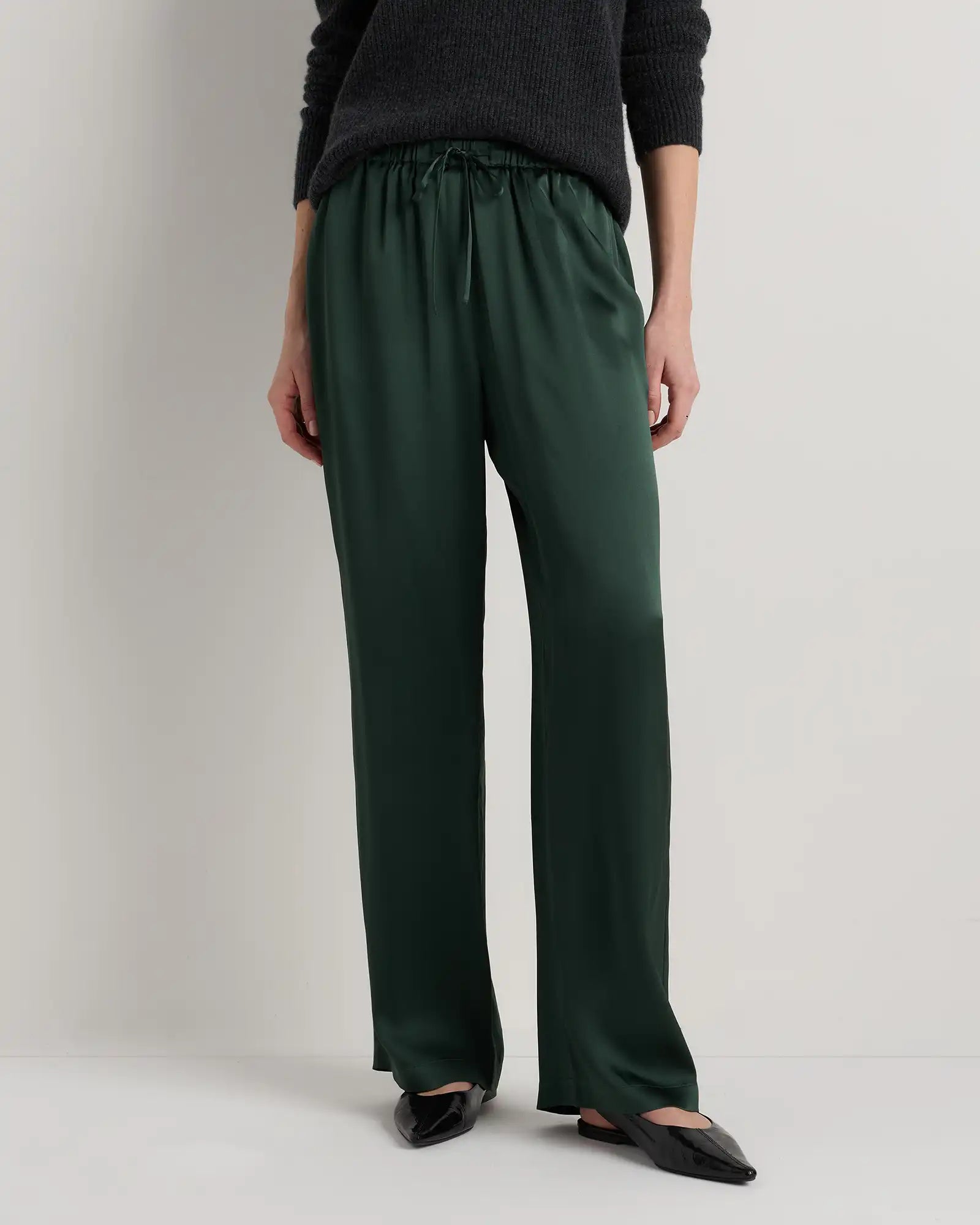 100% Washable Silk Drawstring Wide Leg Pants