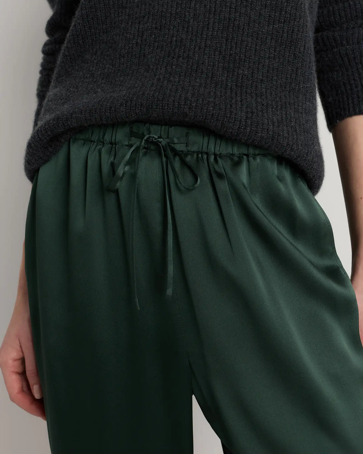 100% Washable Silk Drawstring Wide Leg Pants