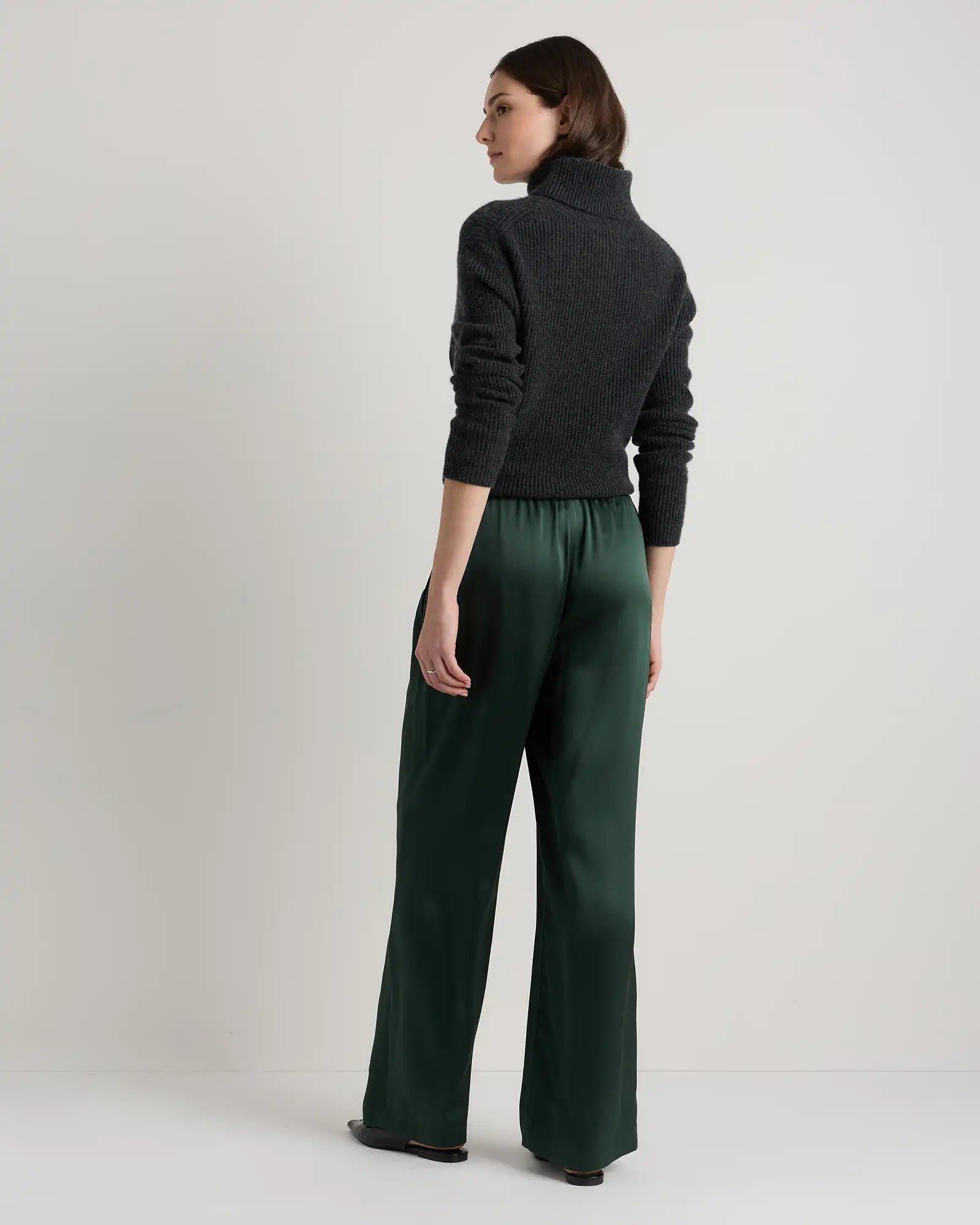 100% Washable Silk Drawstring Wide Leg Pants