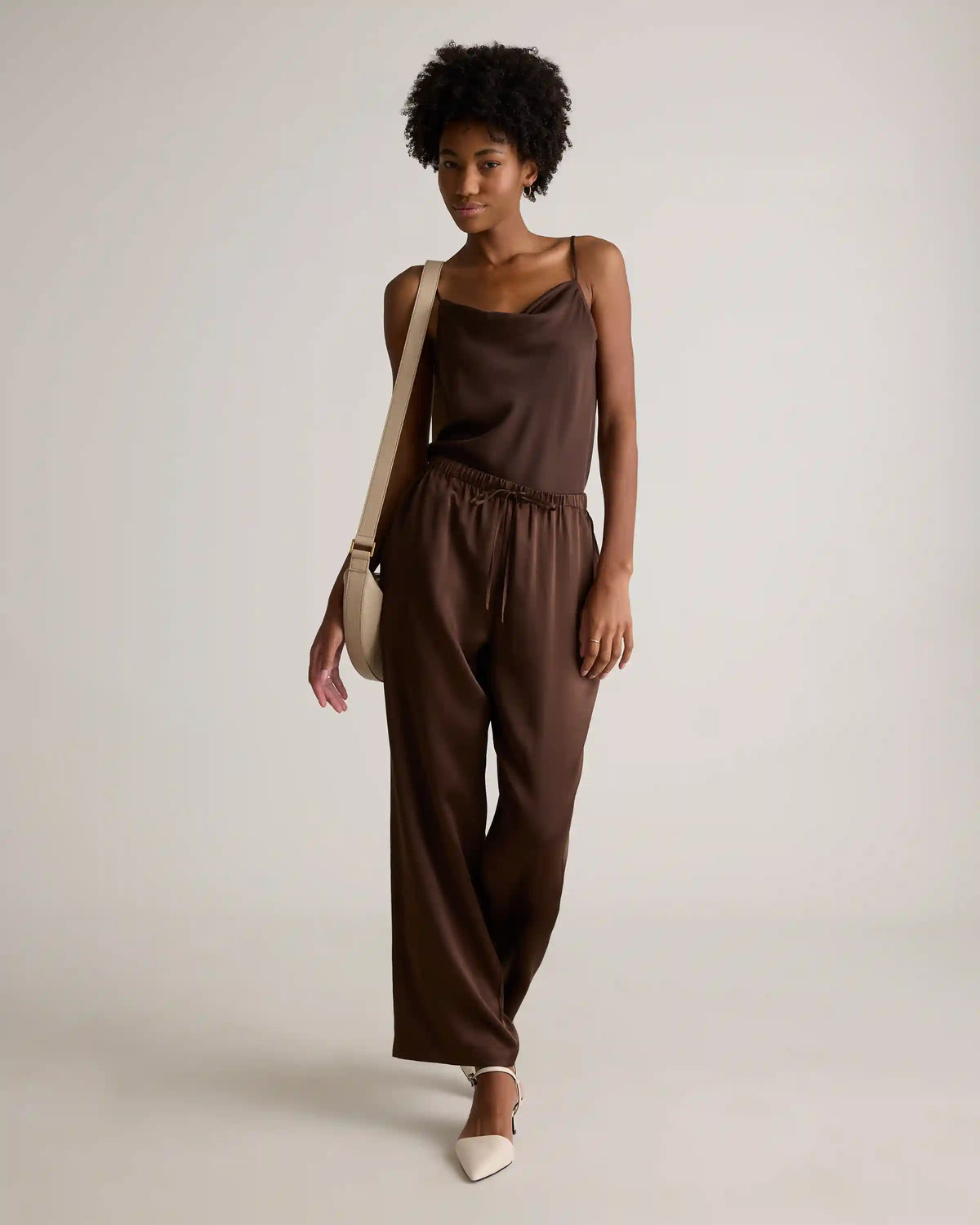100% Washable Silk Drawstring Wide Leg Pants