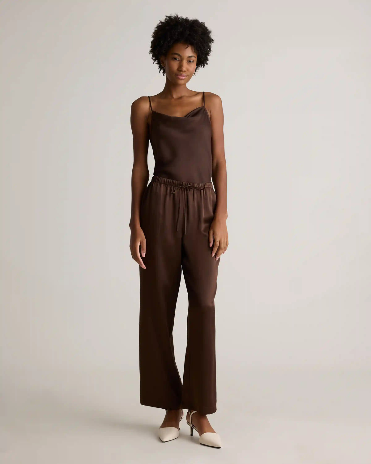 100% Washable Silk Drawstring Wide Leg Pants