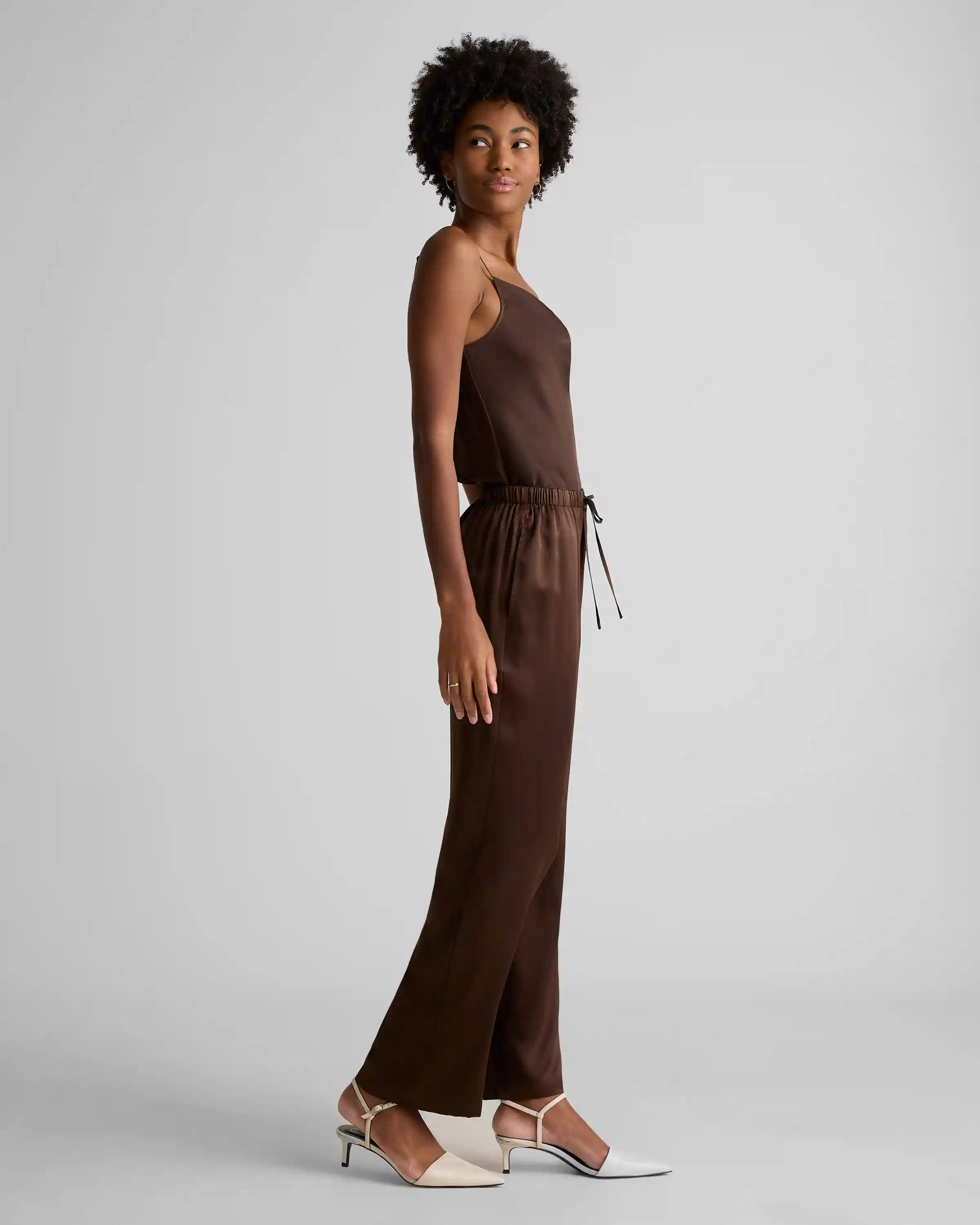 100% Washable Silk Drawstring Wide Leg Pants