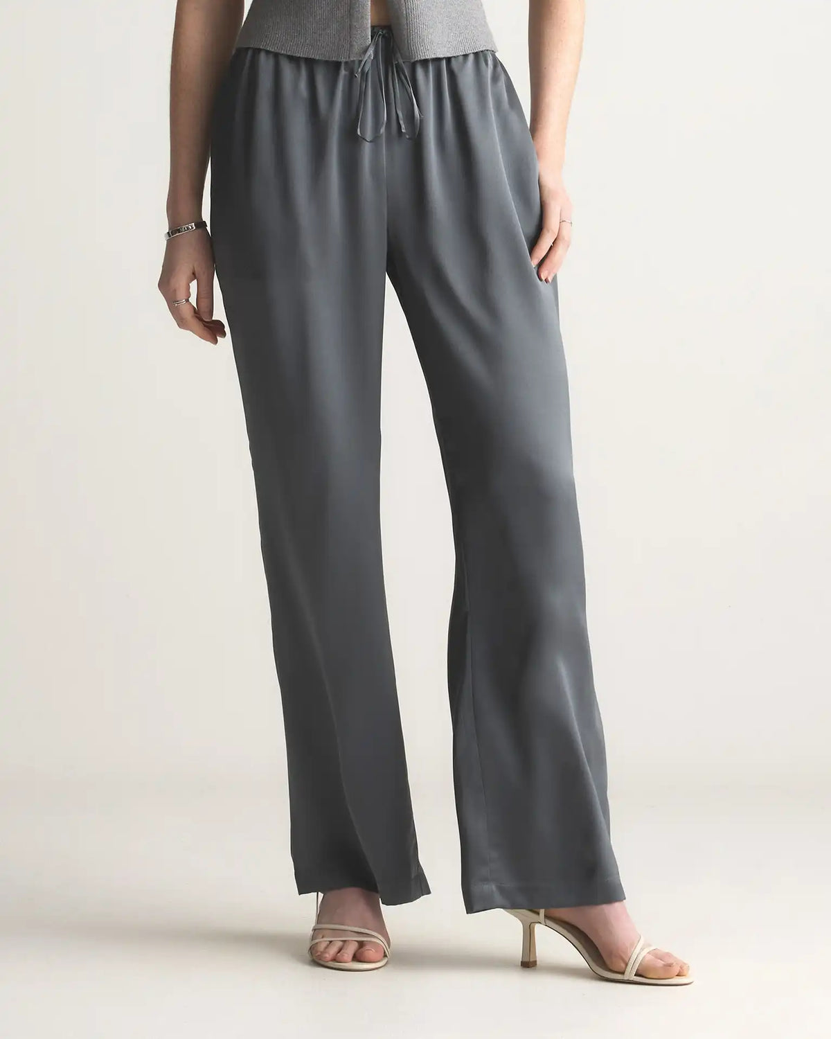 100% Washable Silk Drawstring Wide Leg Pants
