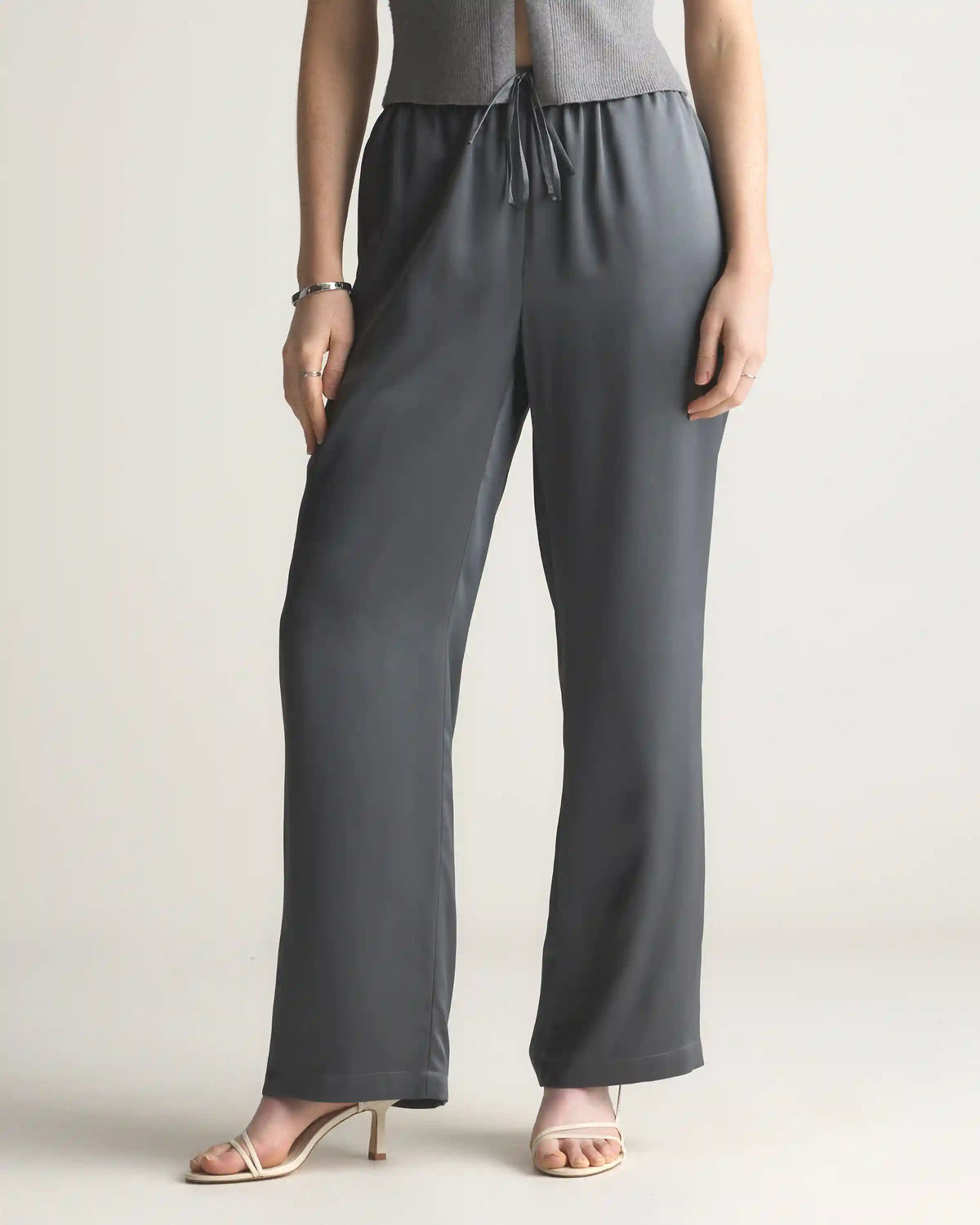 100% Washable Silk Drawstring Wide Leg Pants