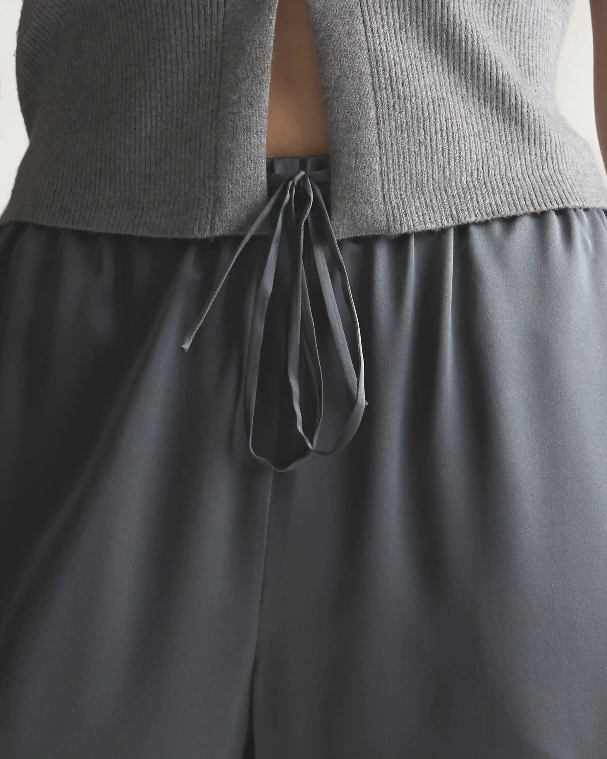 100% Washable Silk Drawstring Wide Leg Pants