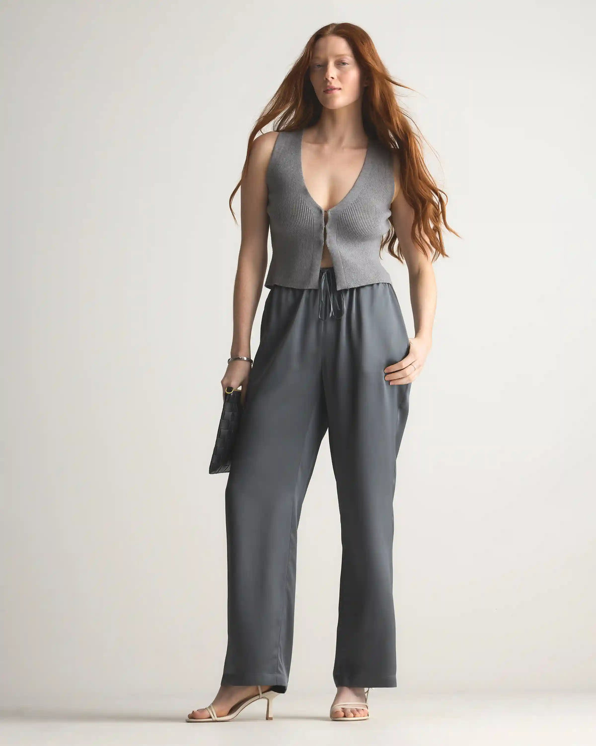 100% Washable Silk Drawstring Wide Leg Pants