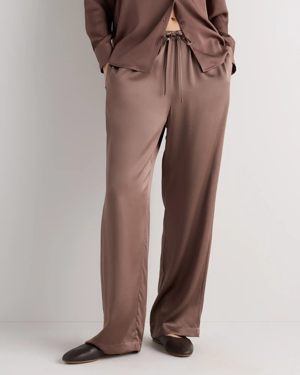 100% Washable Silk Drawstring Wide Leg Pants