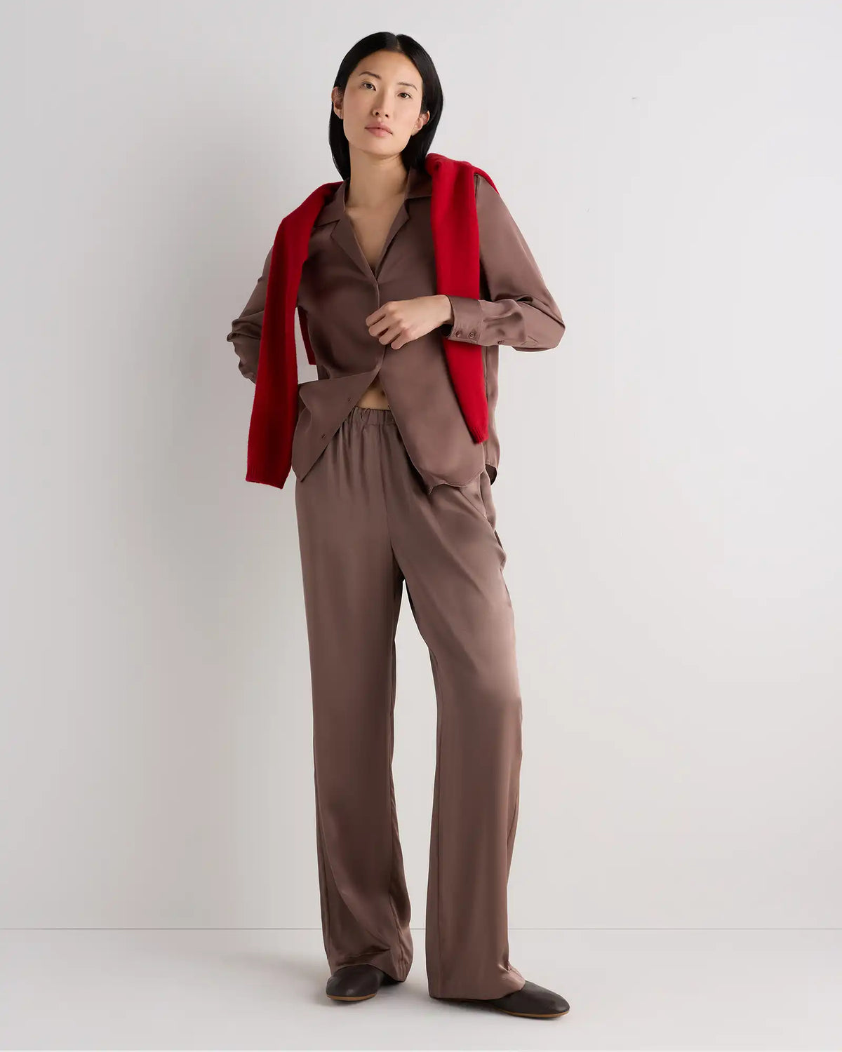 100% Washable Silk Drawstring Wide Leg Pants