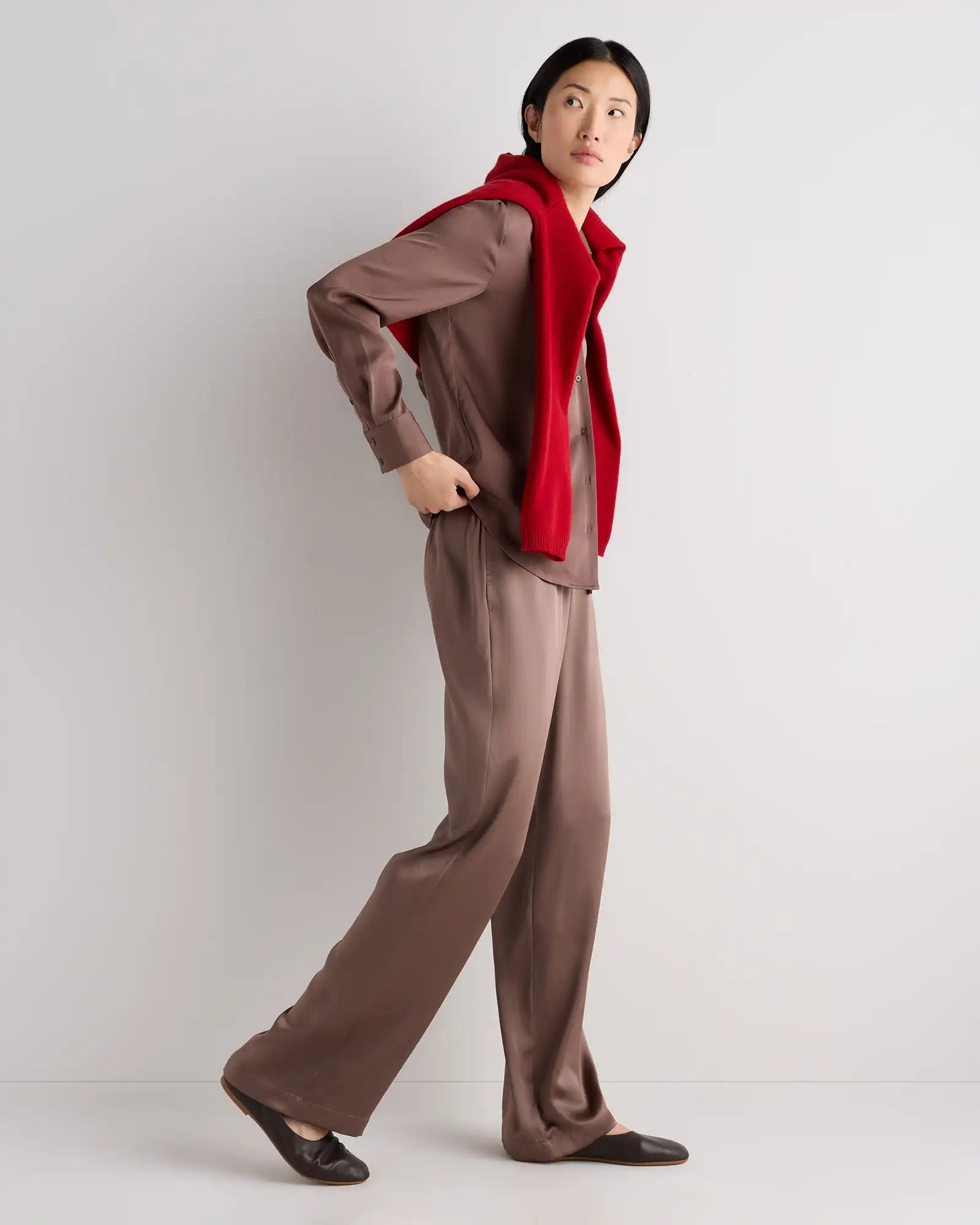 100% Washable Silk Drawstring Wide Leg Pants