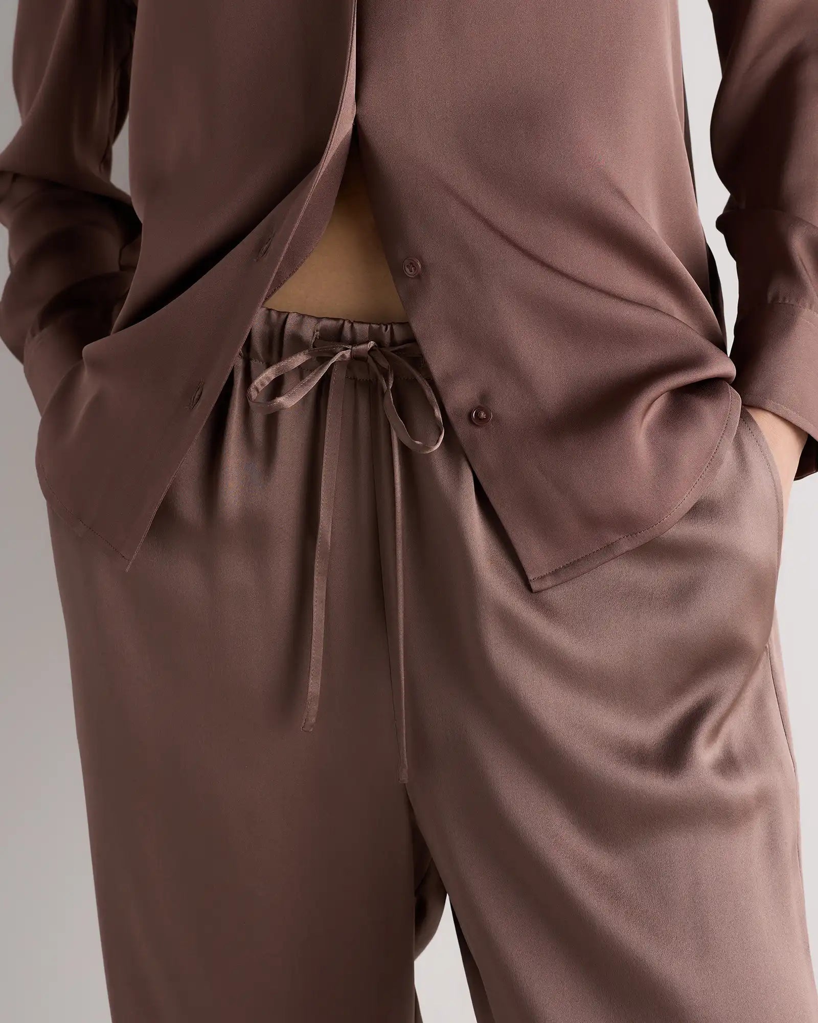 100% Washable Silk Drawstring Wide Leg Pants