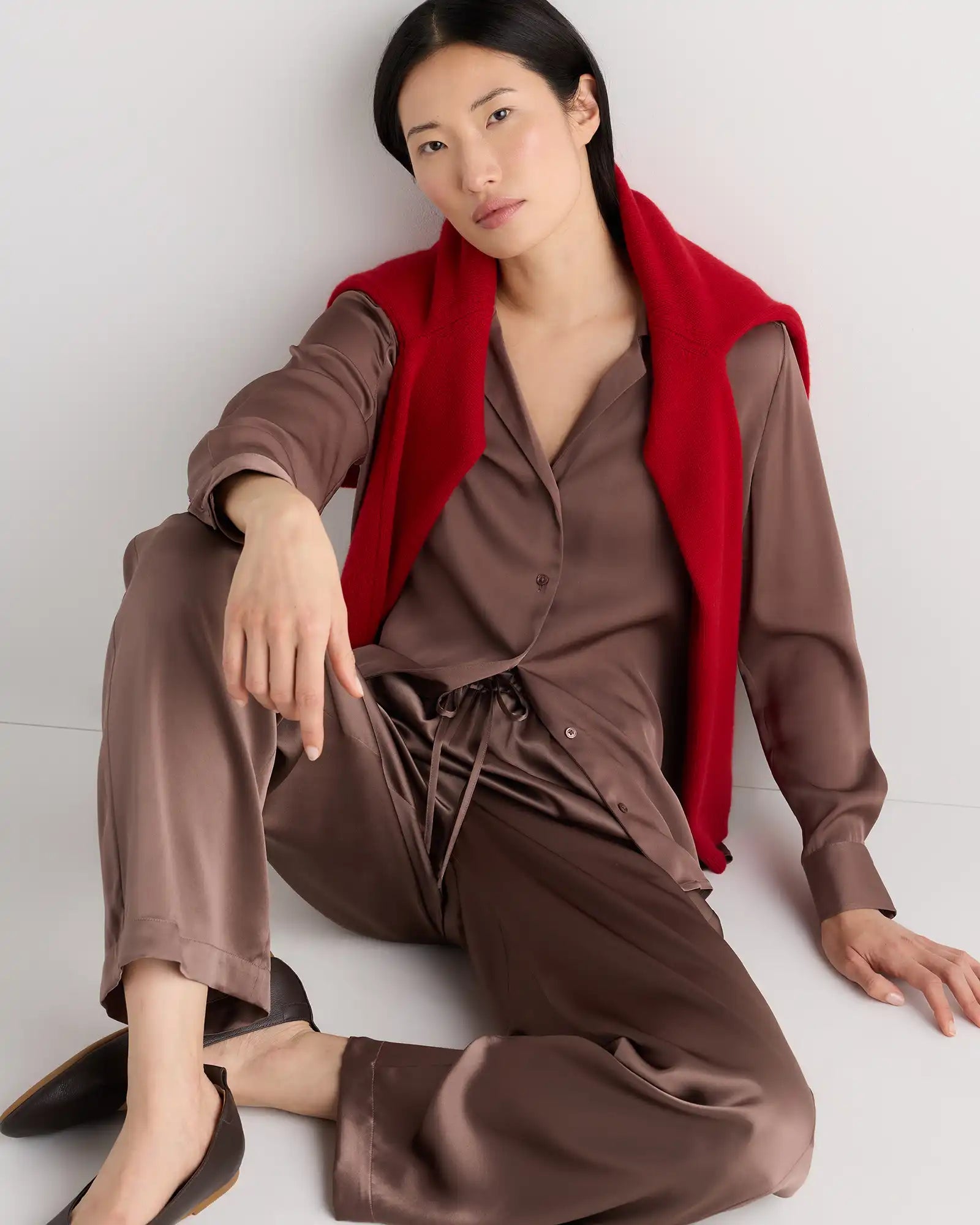 100% Washable Silk Drawstring Wide Leg Pants