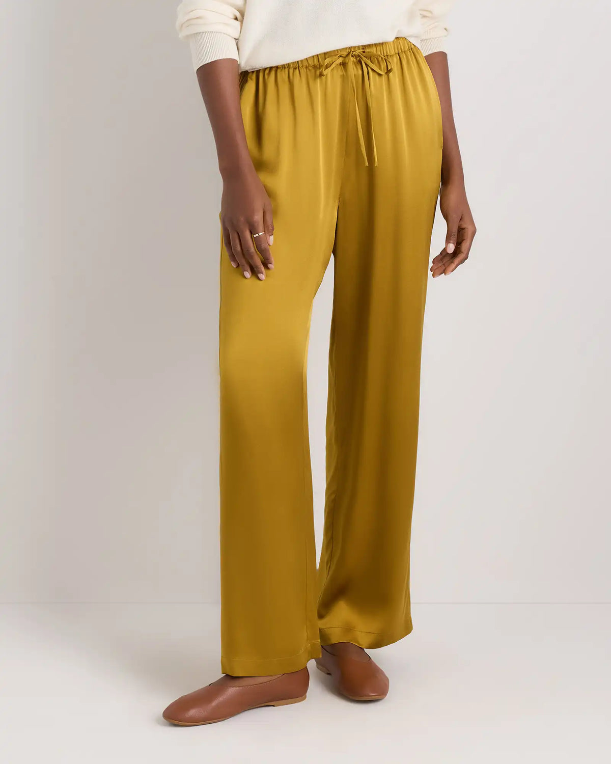 100% Washable Silk Drawstring Wide Leg Pants