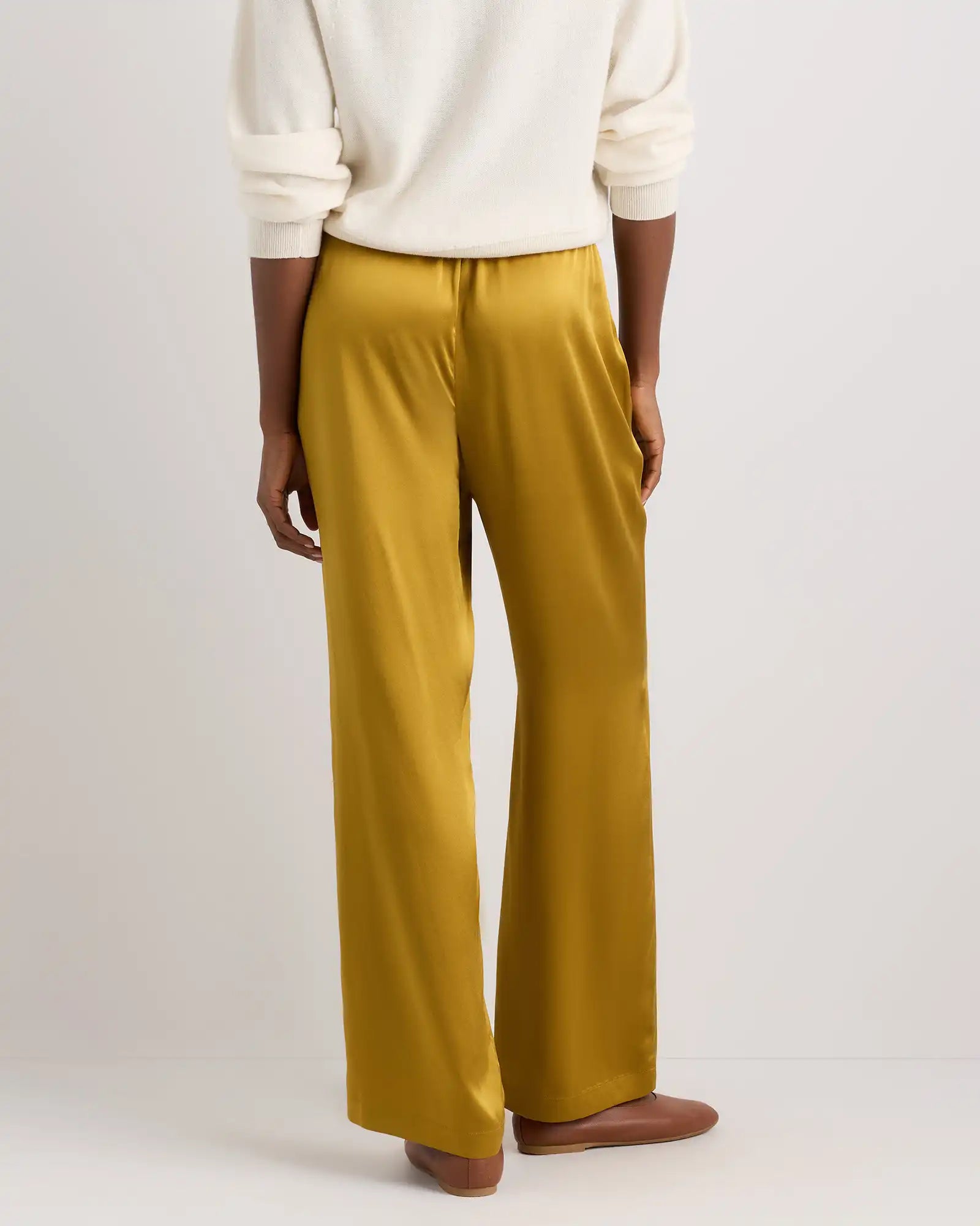 100% Washable Silk Drawstring Wide Leg Pants