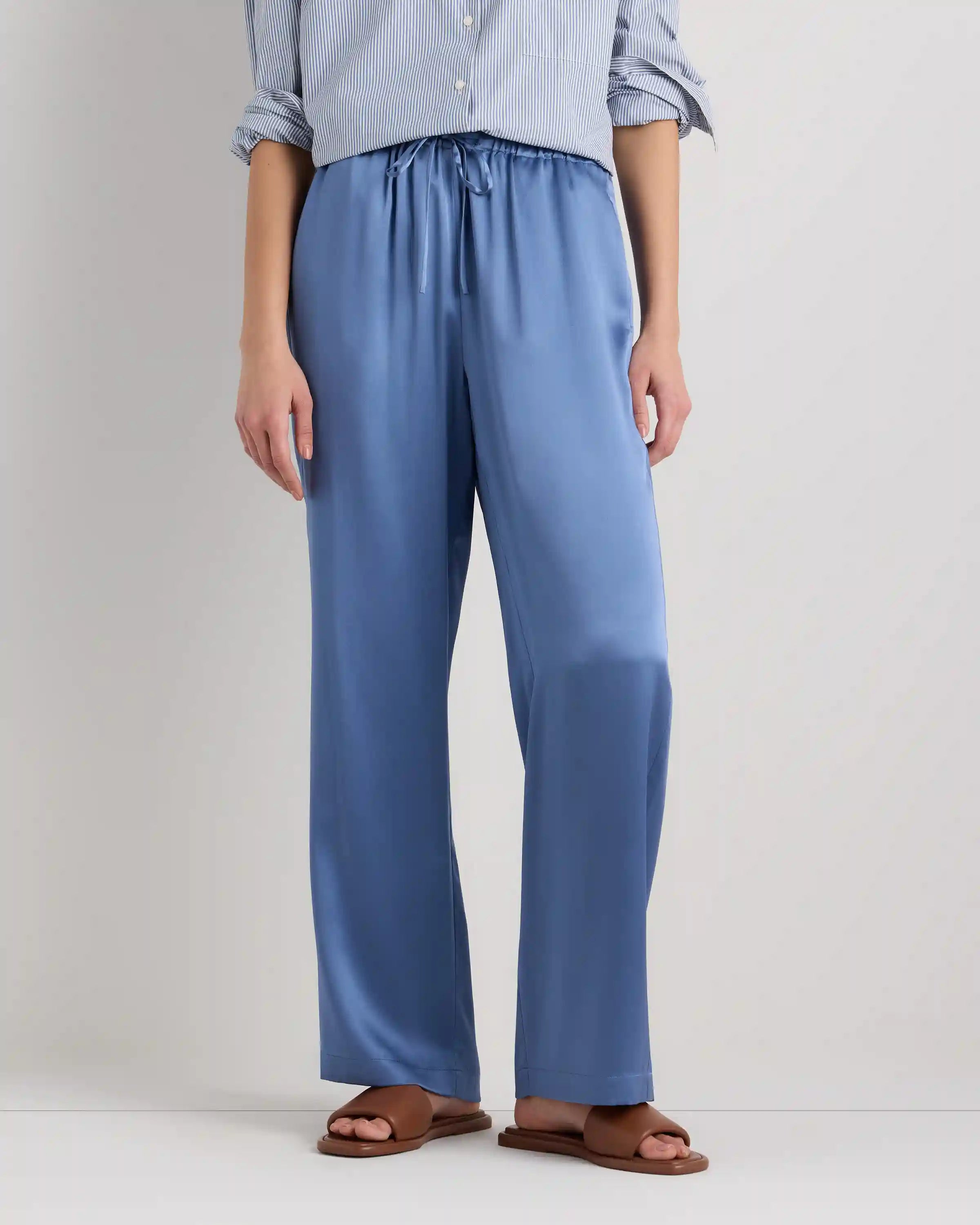 100% Washable Silk Drawstring Wide Leg Pants