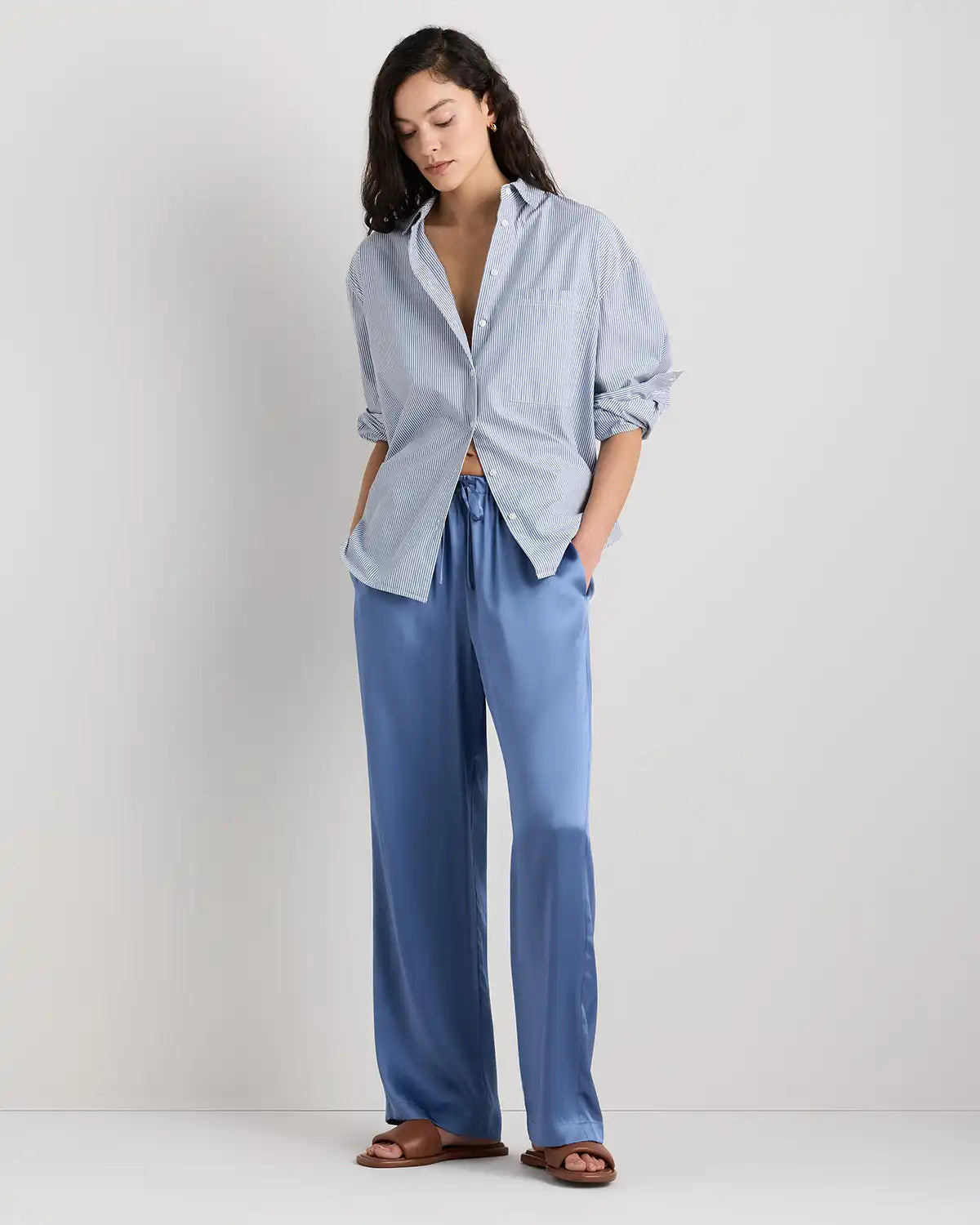 100% Washable Silk Drawstring Wide Leg Pants
