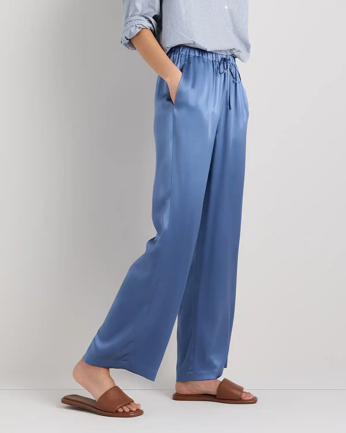 100% Washable Silk Drawstring Wide Leg Pants