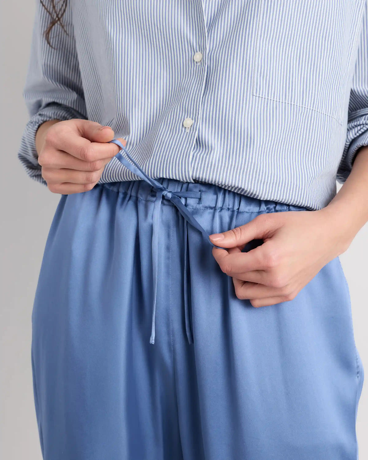 100% Washable Silk Drawstring Wide Leg Pants