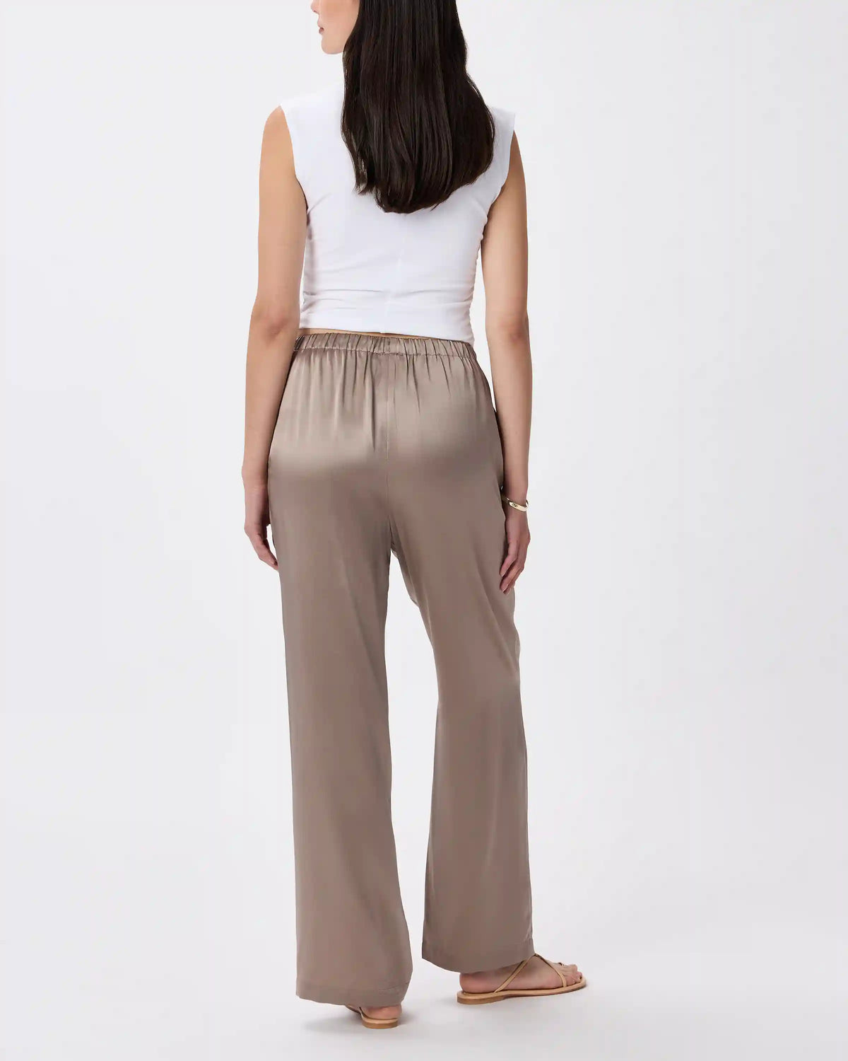 100% Washable Silk Drawstring Wide Leg Pants
