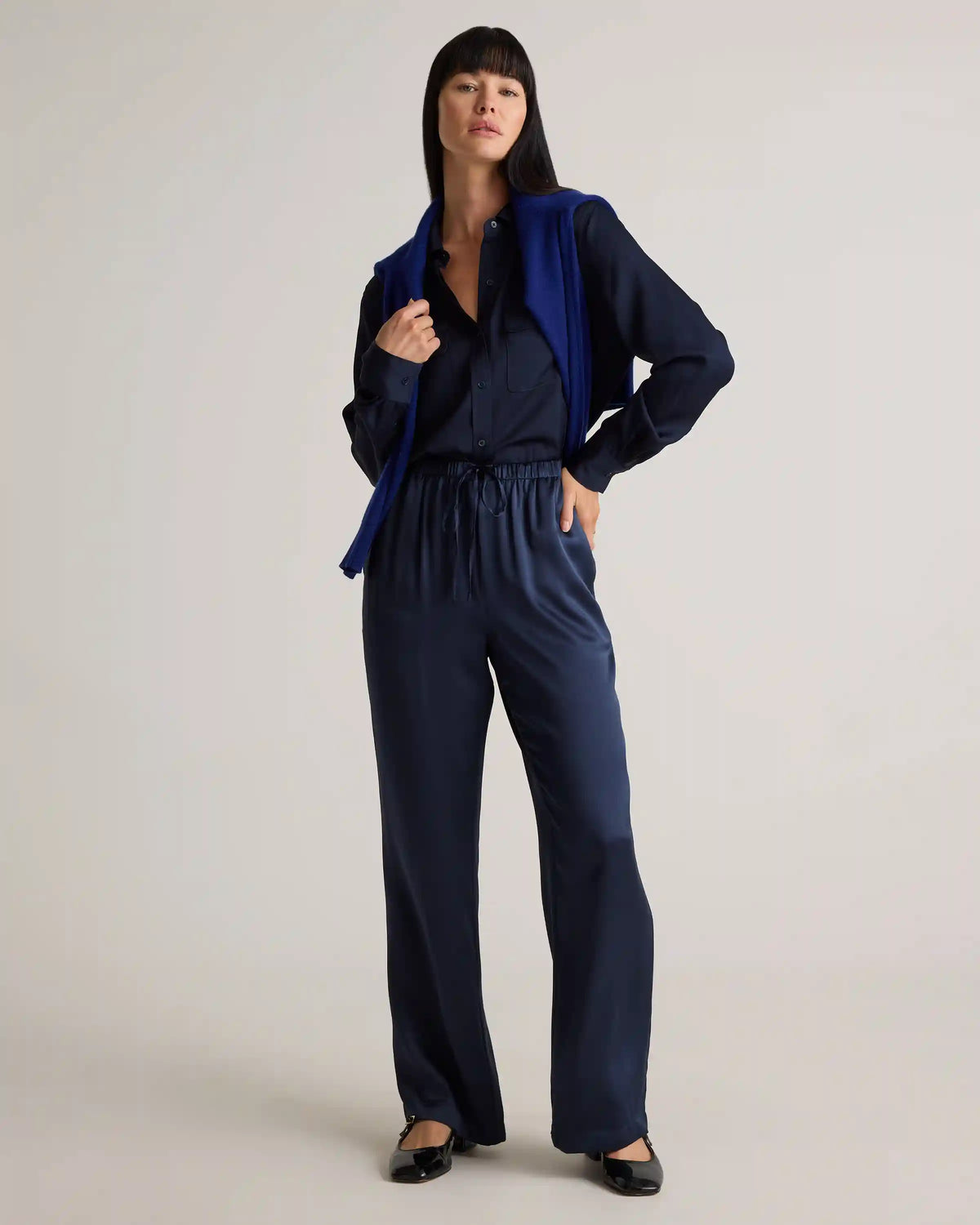 100% Washable Silk Drawstring Wide Leg Pants