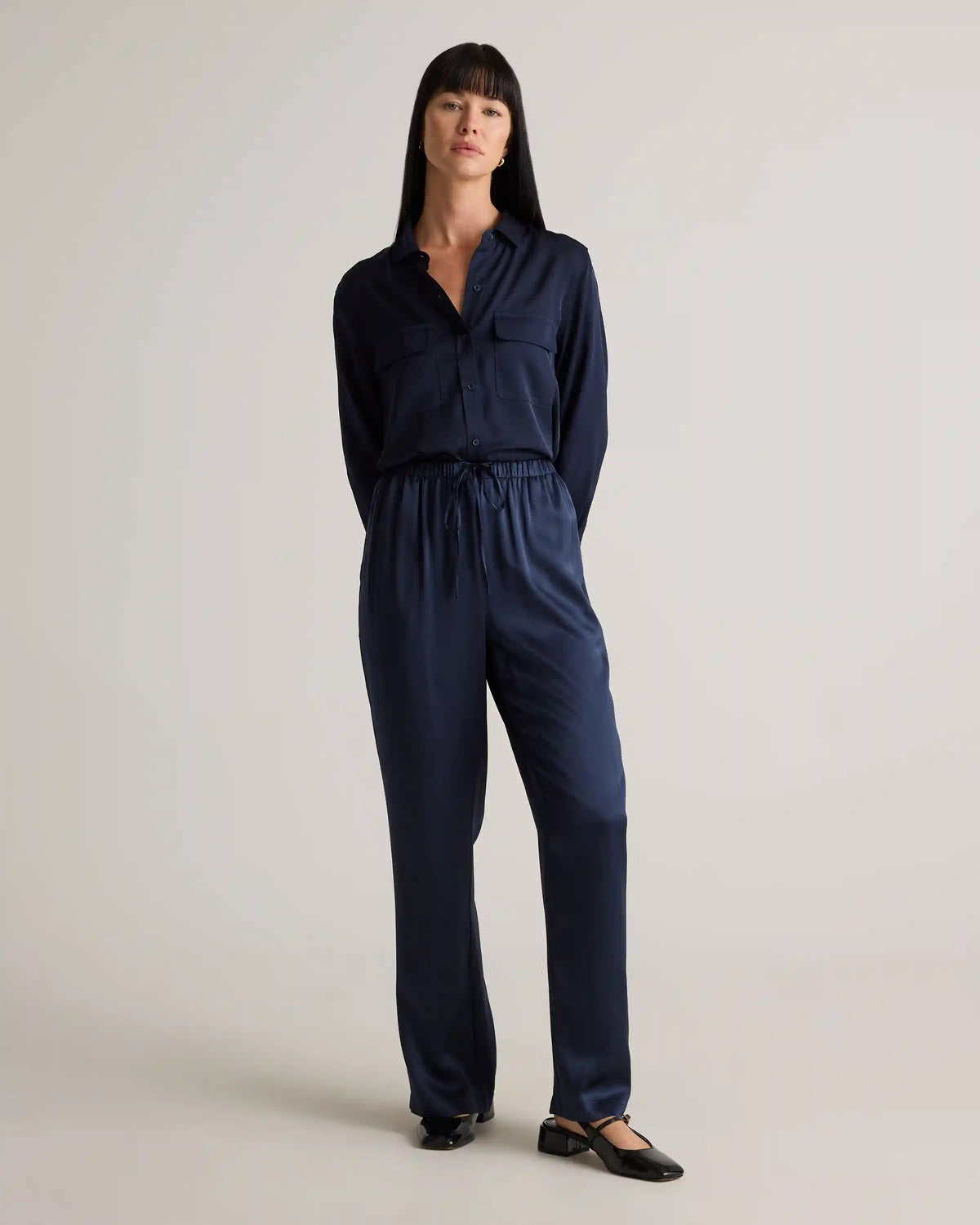 100% Washable Silk Drawstring Wide Leg Pants